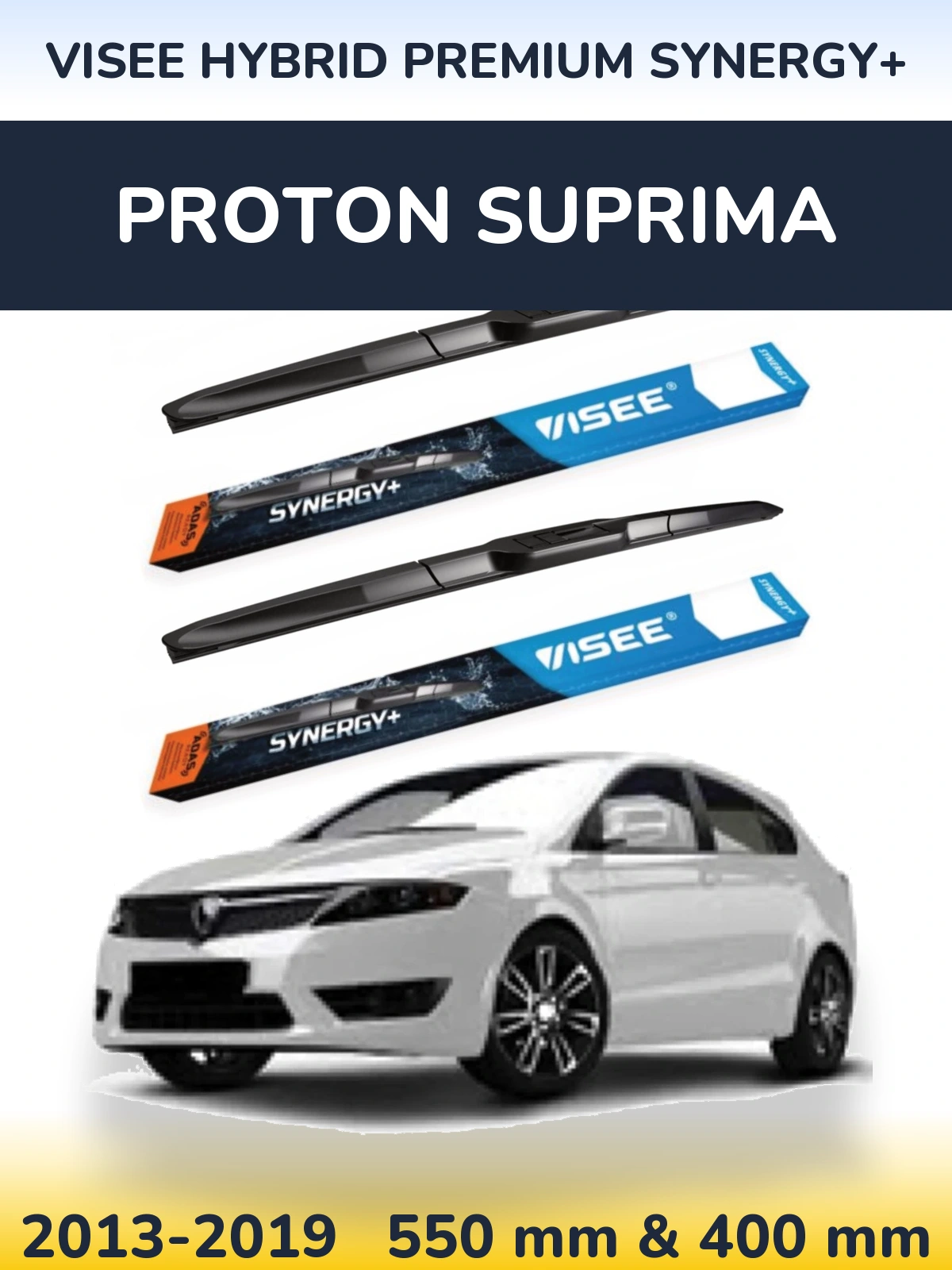 Komplet przednich wycieraczek VISEE HYBRID PREMIUM SYNERGY+ 550 & 400 mm do Proton Suprima 2013-2019