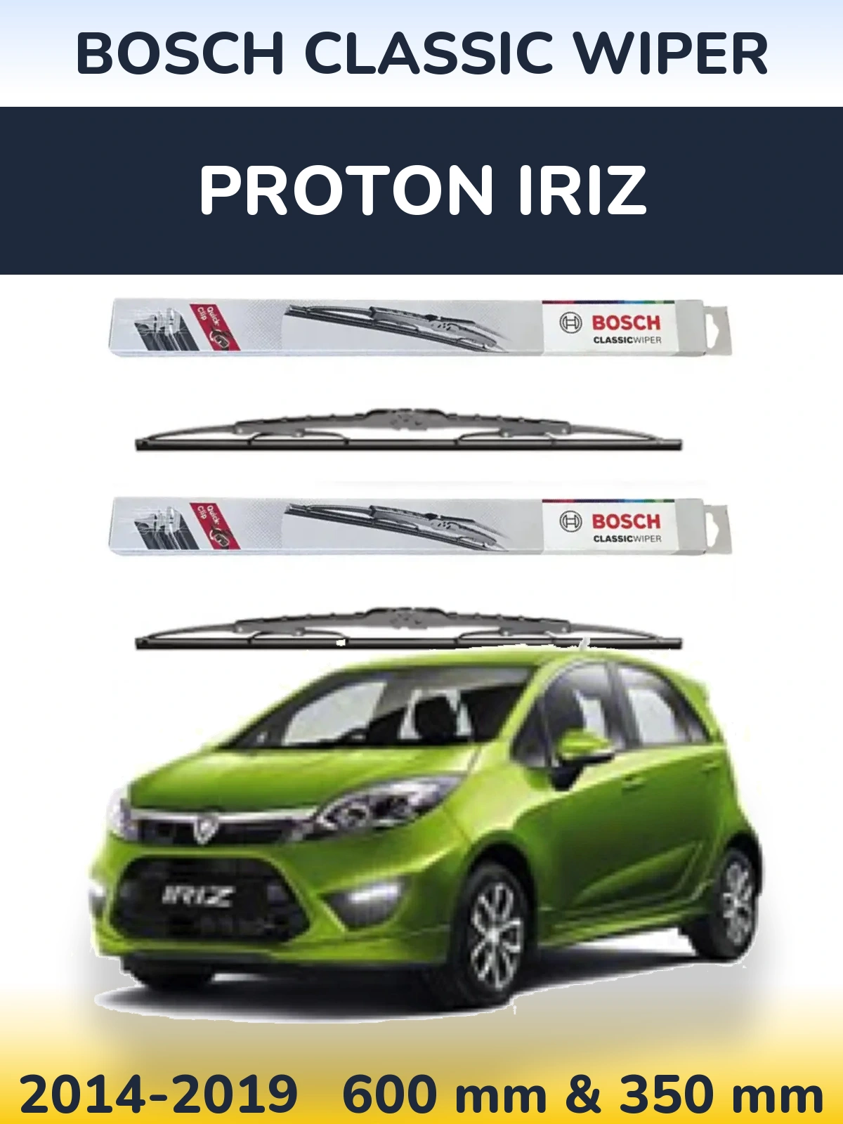 Komplet przednich wycieraczek BOSCH Classic Wiper 600 & 340 mm do Proton Iriz 2014-2019