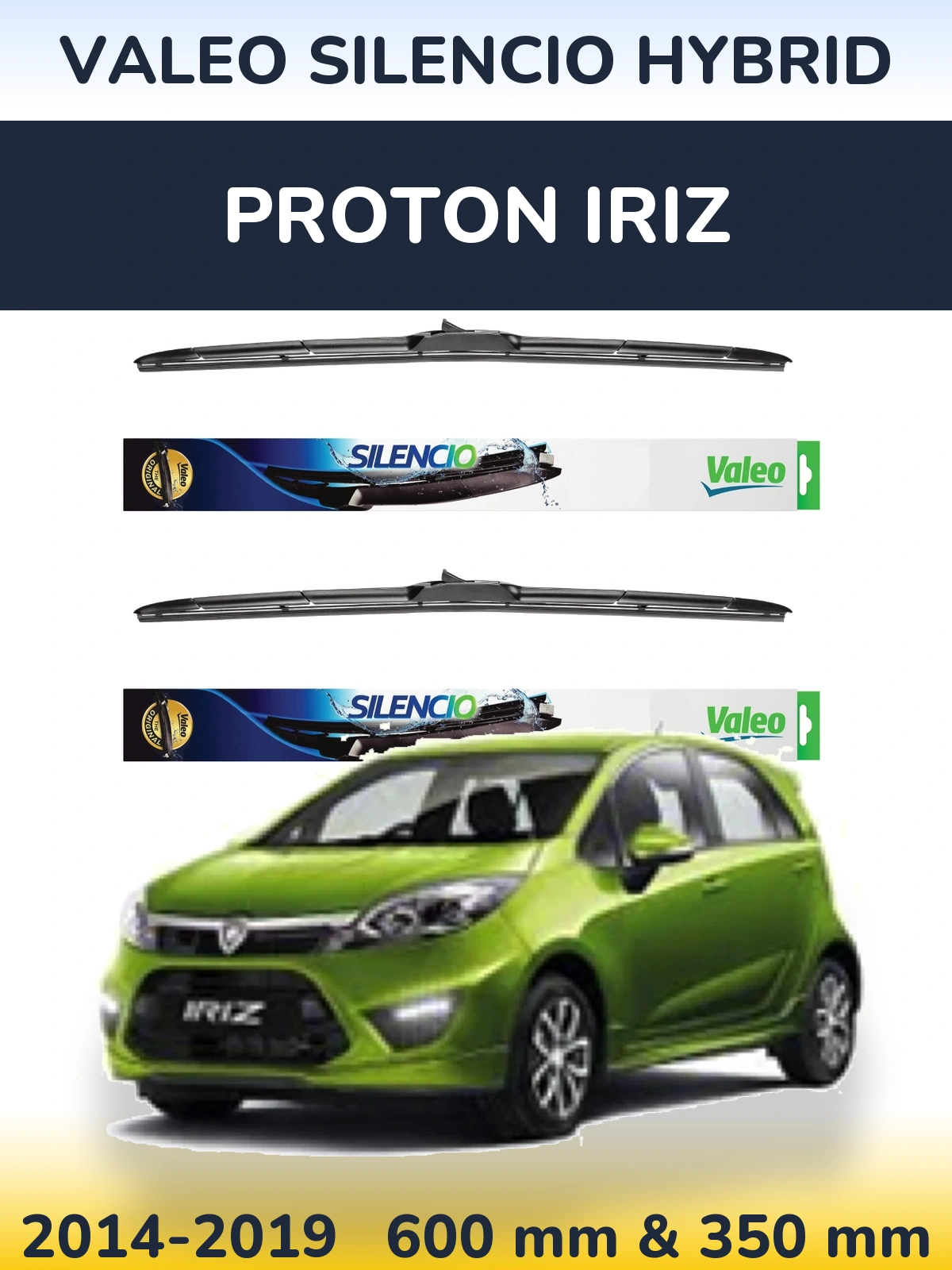 Komplet przednich wycieraczek Valeo Silencio Hybrid 600 & 350 mm do Proton Iriz 2014-2019