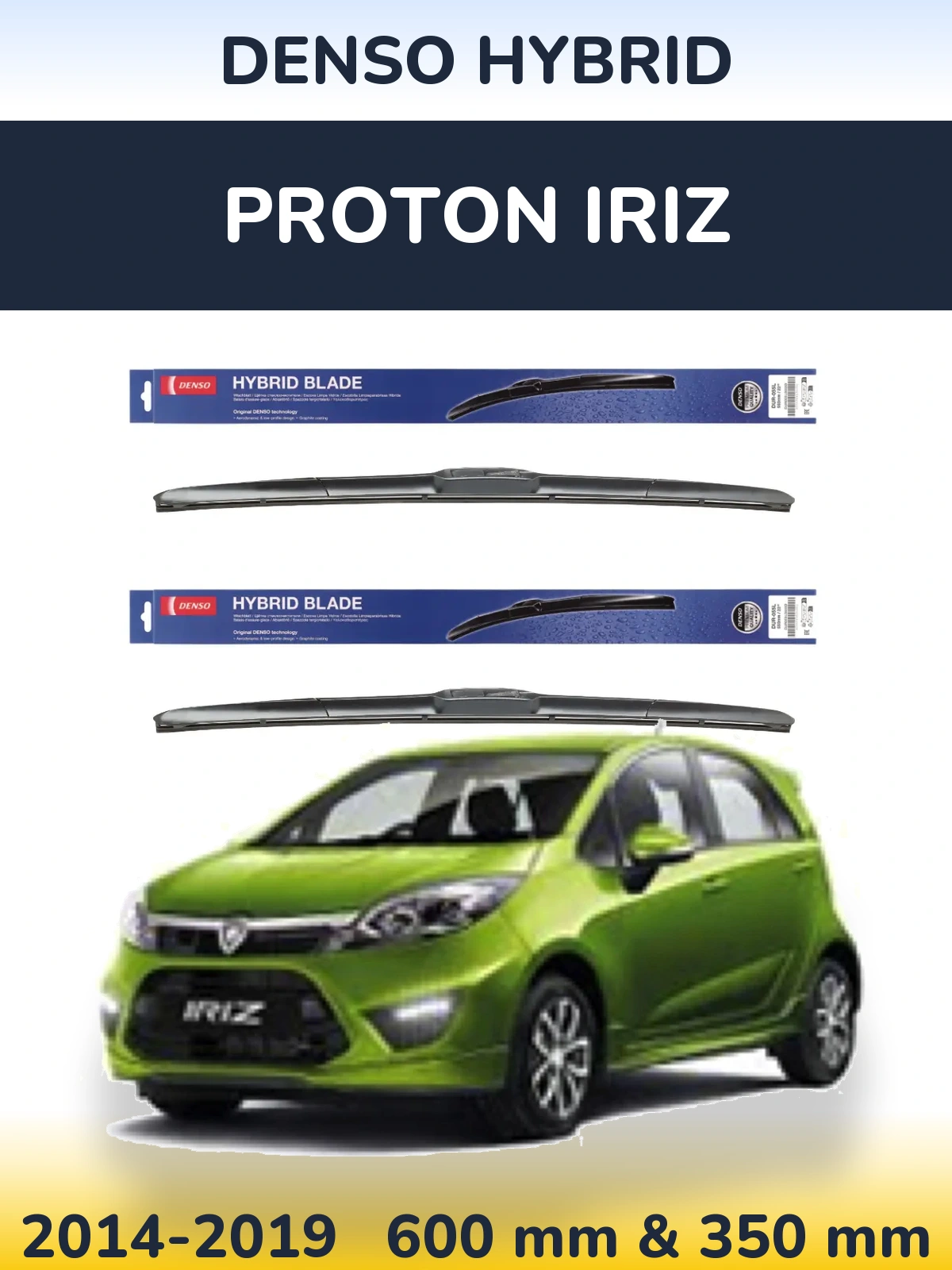 Komplet przednich wycieraczek Denso Hybrid 600 & 350 mm do Proton Iriz 2014-2019