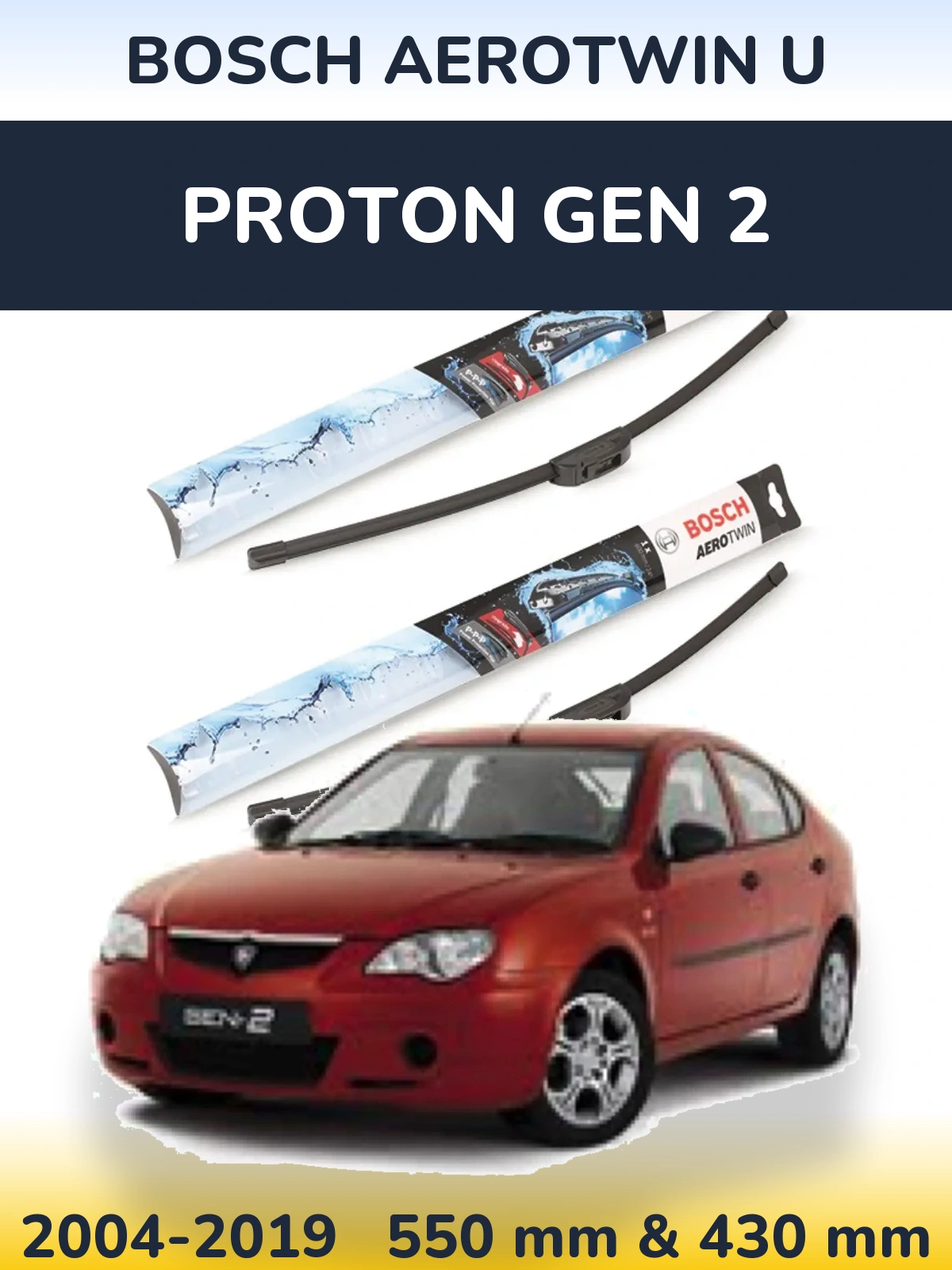 Komplet przednich wycieraczek BOSCH AeroTwin U 550 & 430 mm do Proton Gen 2 2004-2019