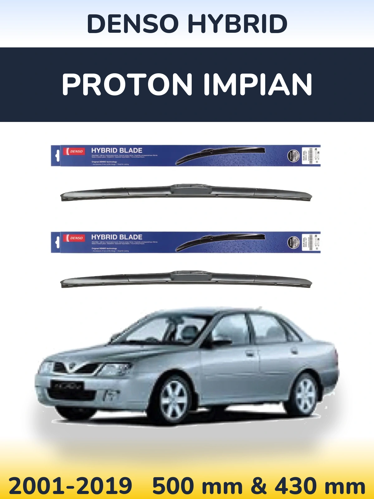 Komplet przednich wycieraczek Denso Hybrid 500 & 430 mm do Proton Impian 2001-2019