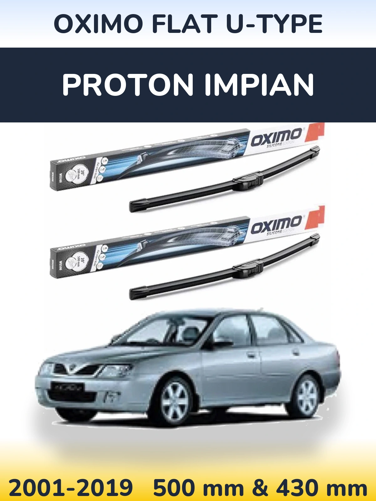 Komplet przednich wycieraczek Oximo Flat U-type 500 & 430 mm do Proton Impian 2001-2019
