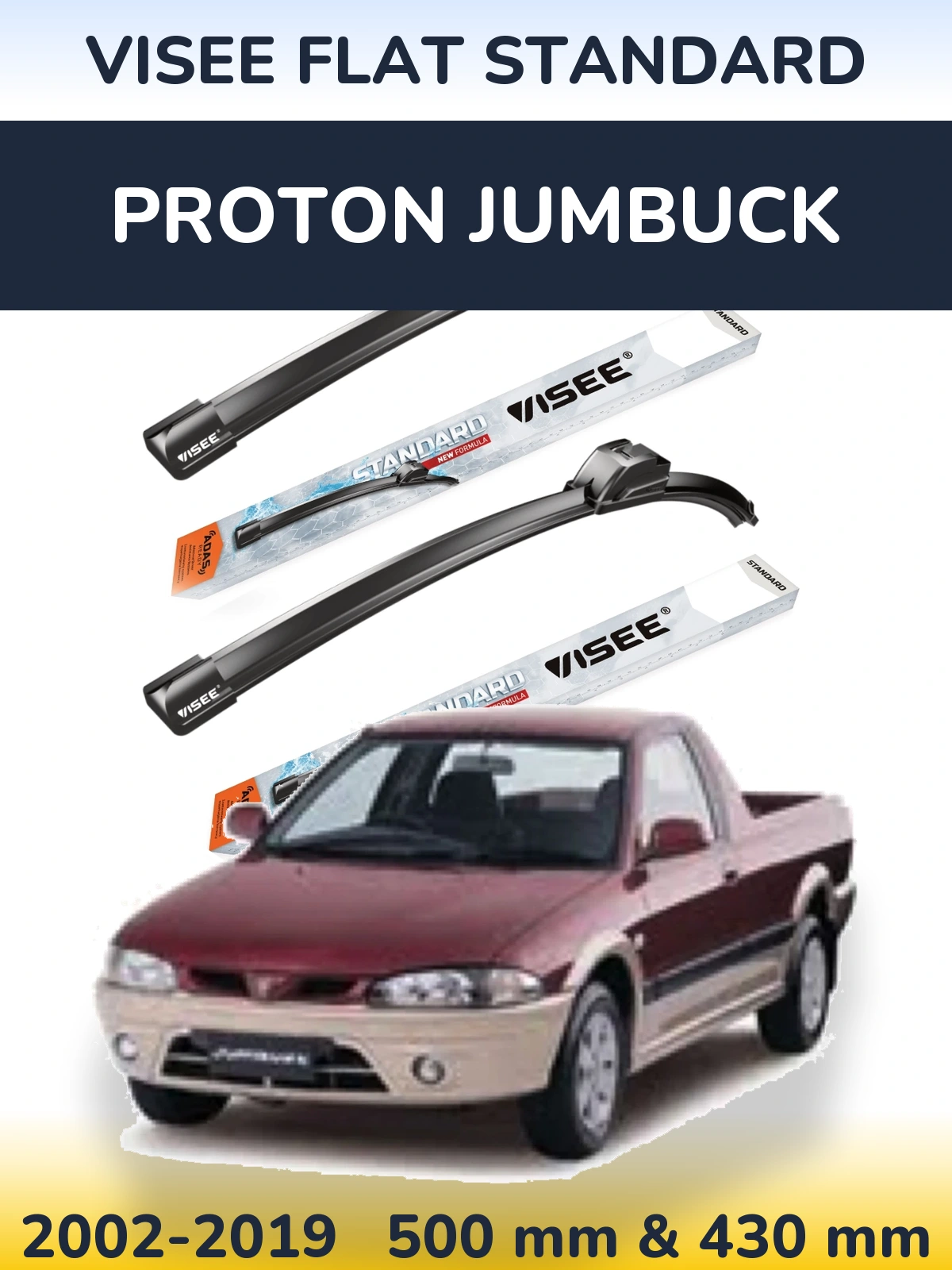 Komplet przednich wycieraczek VISEE FLAT STANDARD 500 & 430 mm do Proton Jumbuck 2002-2019