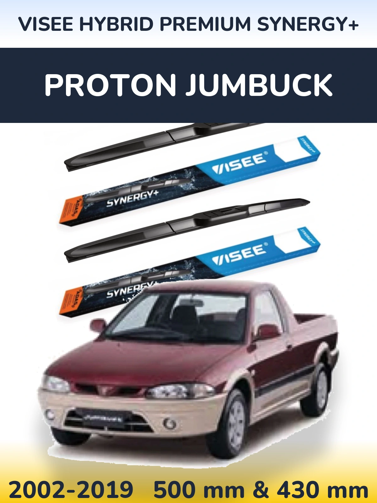 Komplet przednich wycieraczek VISEE HYBRID PREMIUM SYNERGY+ 500 & 430 mm do Proton Jumbuck 2002-2019