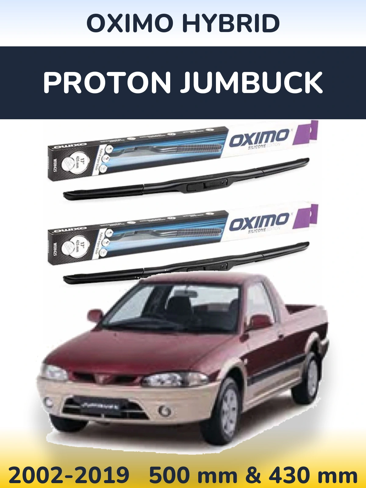 Komplet przednich wycieraczek Oximo Hybrid 500 & 430 mm do Proton Jumbuck 2002-2019