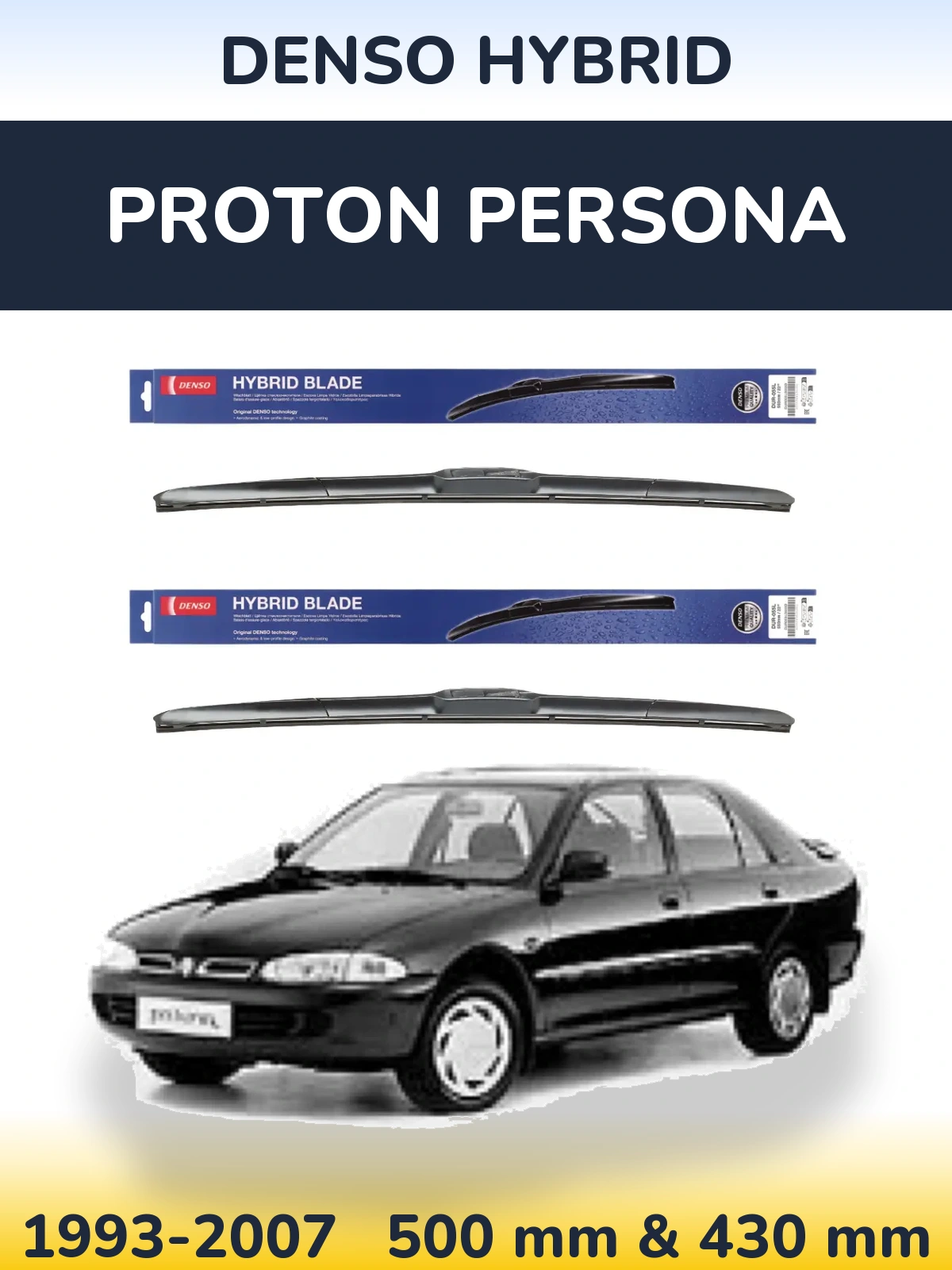 Komplet przednich wycieraczek Denso Hybrid 500 & 430 mm do Proton Persona 1993-2007