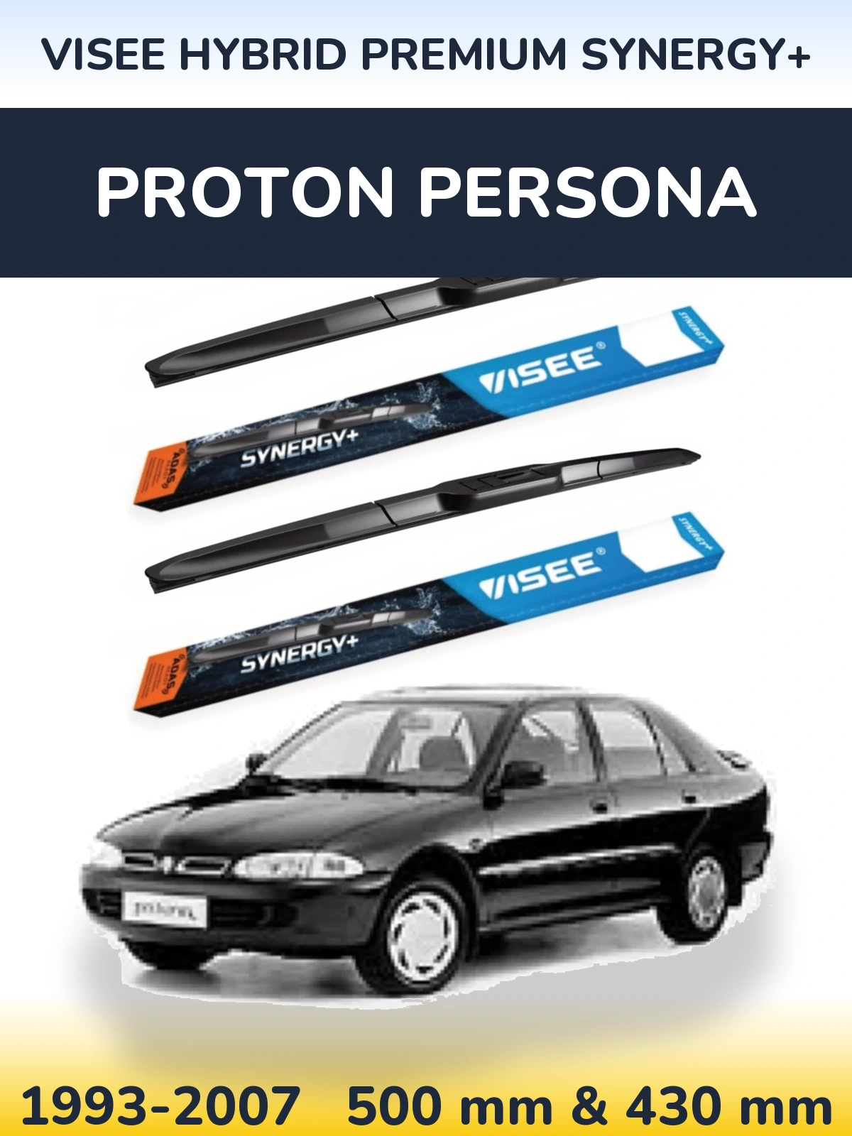 Komplet przednich wycieraczek VISEE HYBRID PREMIUM SYNERGY+ 500 & 430 mm do Proton Persona 1993-2007