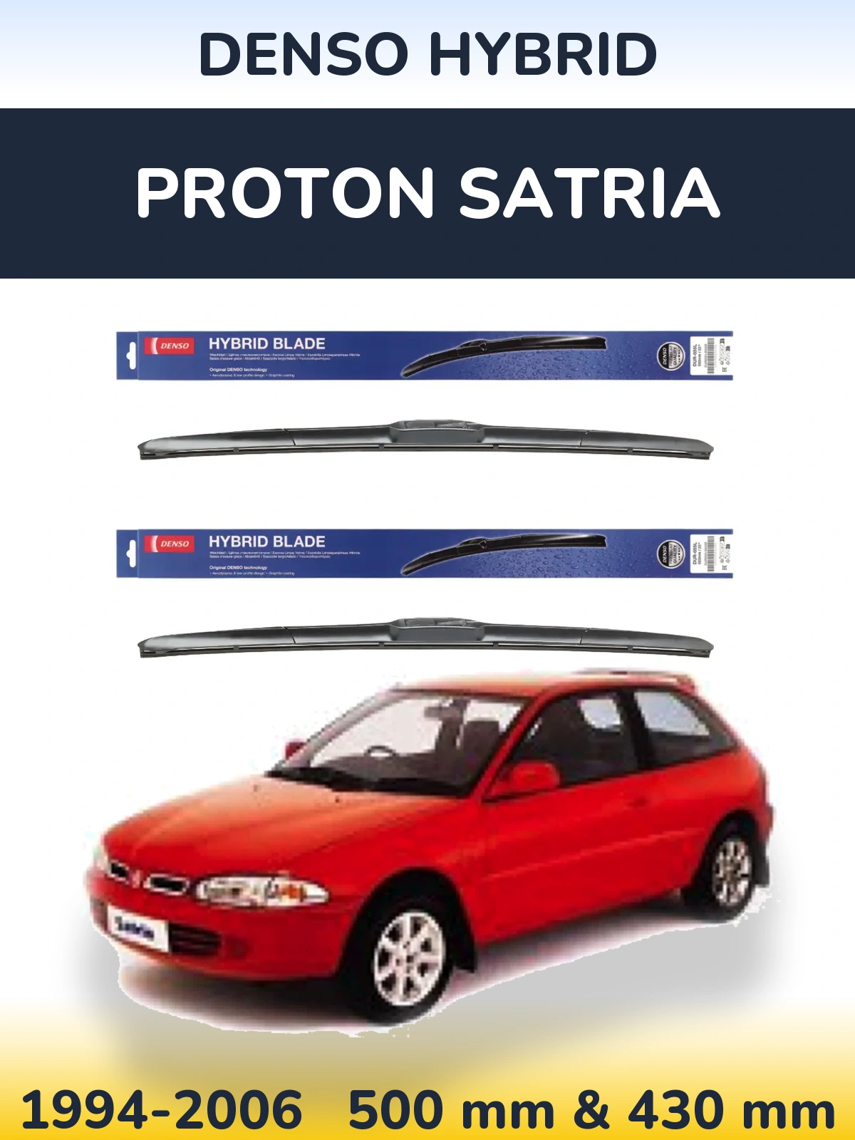 Komplet przednich wycieraczek Denso Hybrid 500 & 430 mm do Proton Satria 1994-2006