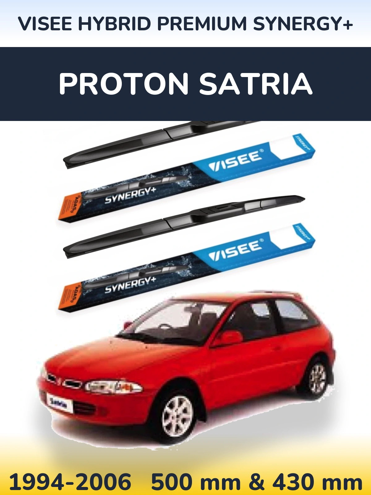 Komplet przednich wycieraczek VISEE HYBRID PREMIUM SYNERGY+ 500 & 430 mm do Proton Satria 1994-2006