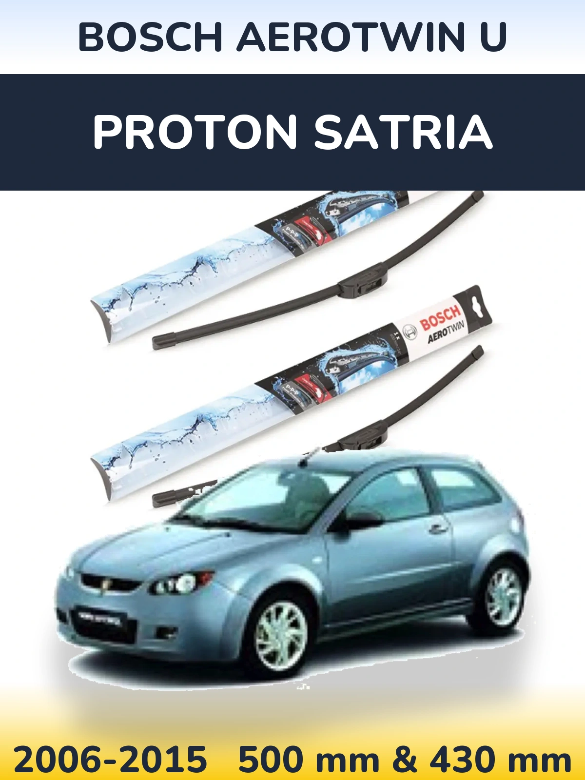 Комплект передних дворников BOSCH AeroTwin U 500 & 430 мм для Proton Satria 2006-2015
