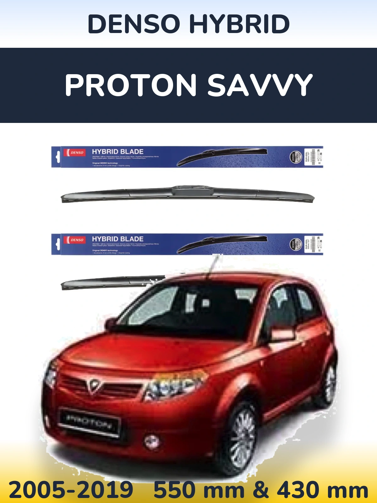 Komplet przednich wycieraczek Denso Hybrid 550 & 430 mm do Proton Savvy 2005-2019