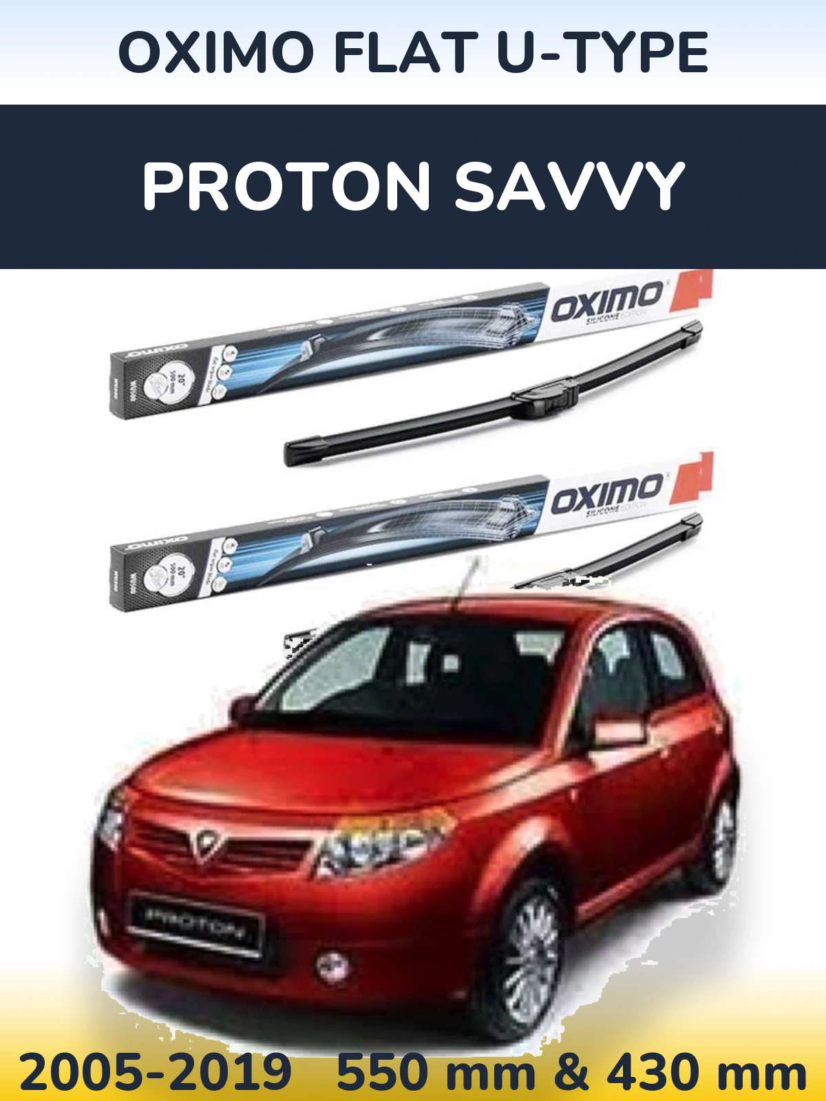 Komplet przednich wycieraczek Oximo Flat U-type 550 & 430 mm do Proton Savvy 2005-2019