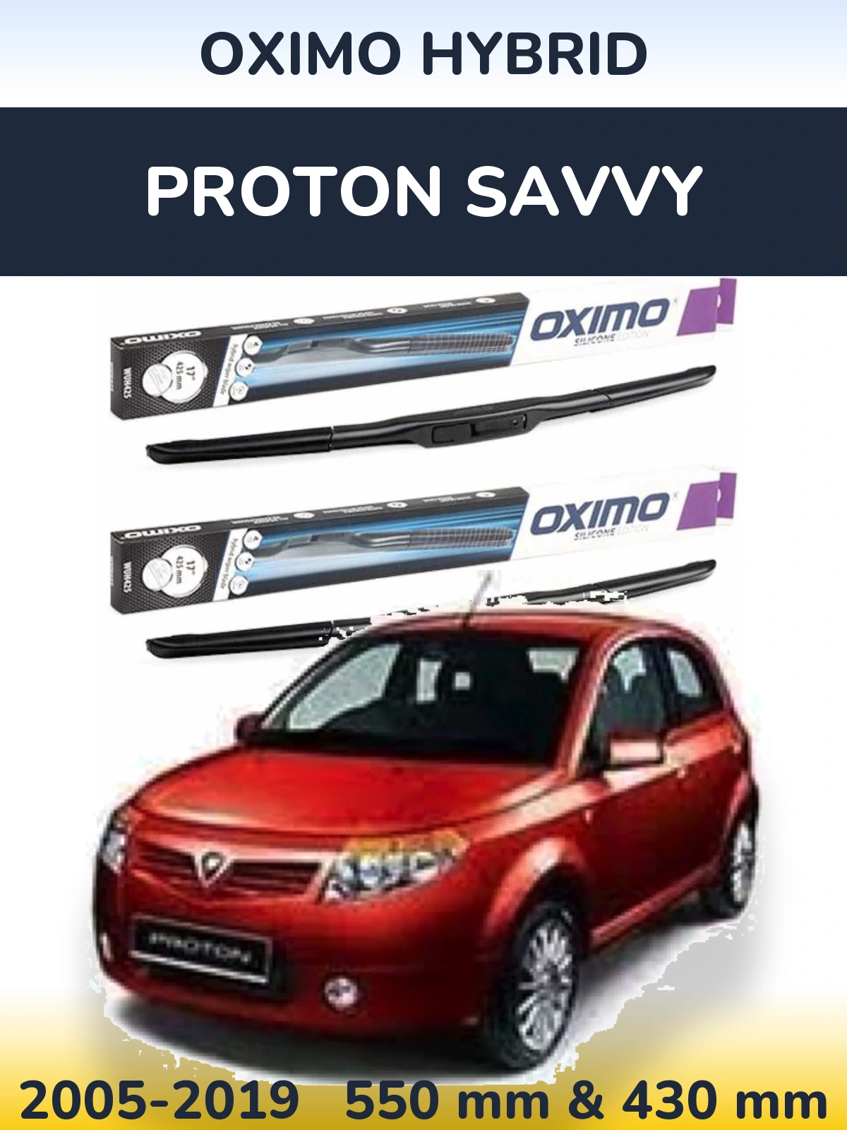 Komplet przednich wycieraczek Oximo Hybrid 550 & 430 mm do Proton Savvy 2005-2019