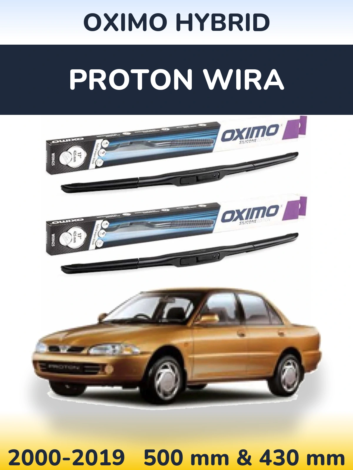 Komplet przednich wycieraczek Oximo Hybrid 500 & 430 mm do Proton Wira 2000-2019