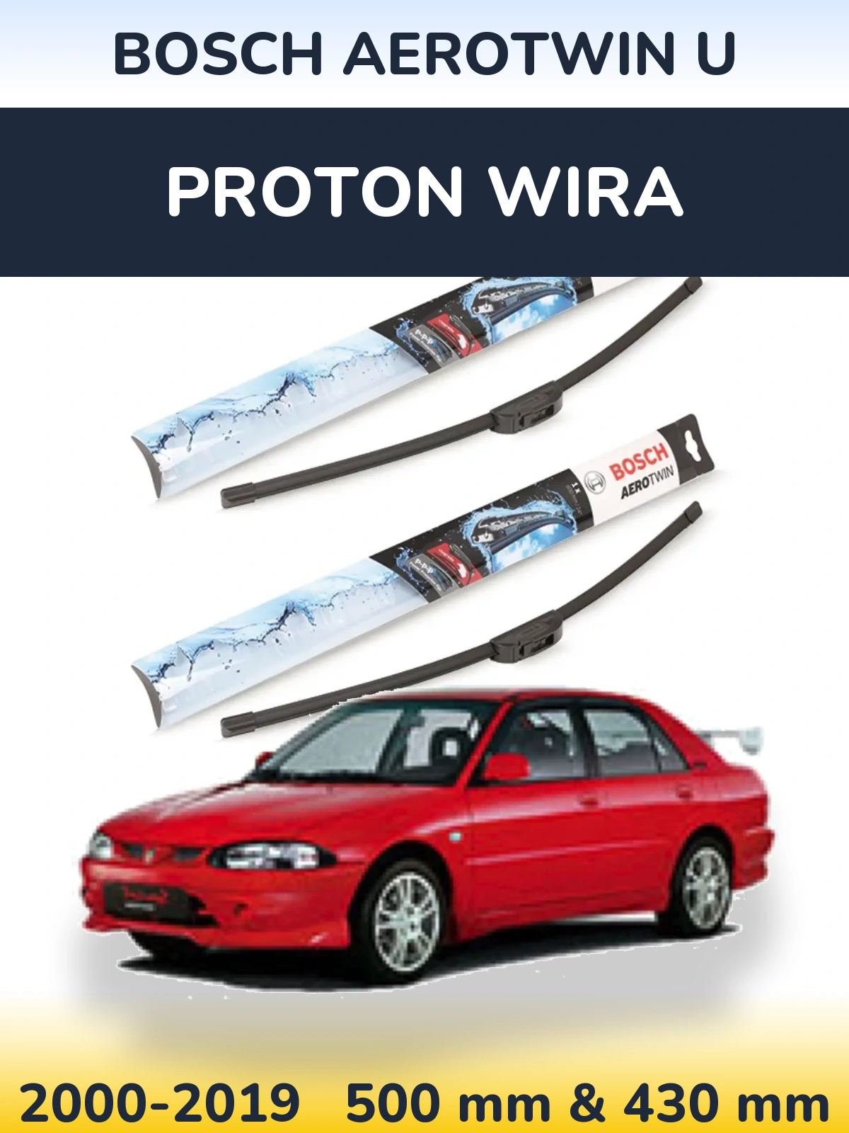 Komplet przednich wycieraczek BOSCH AeroTwin U 500 & 430 mm do Proton Wira 2000-2019