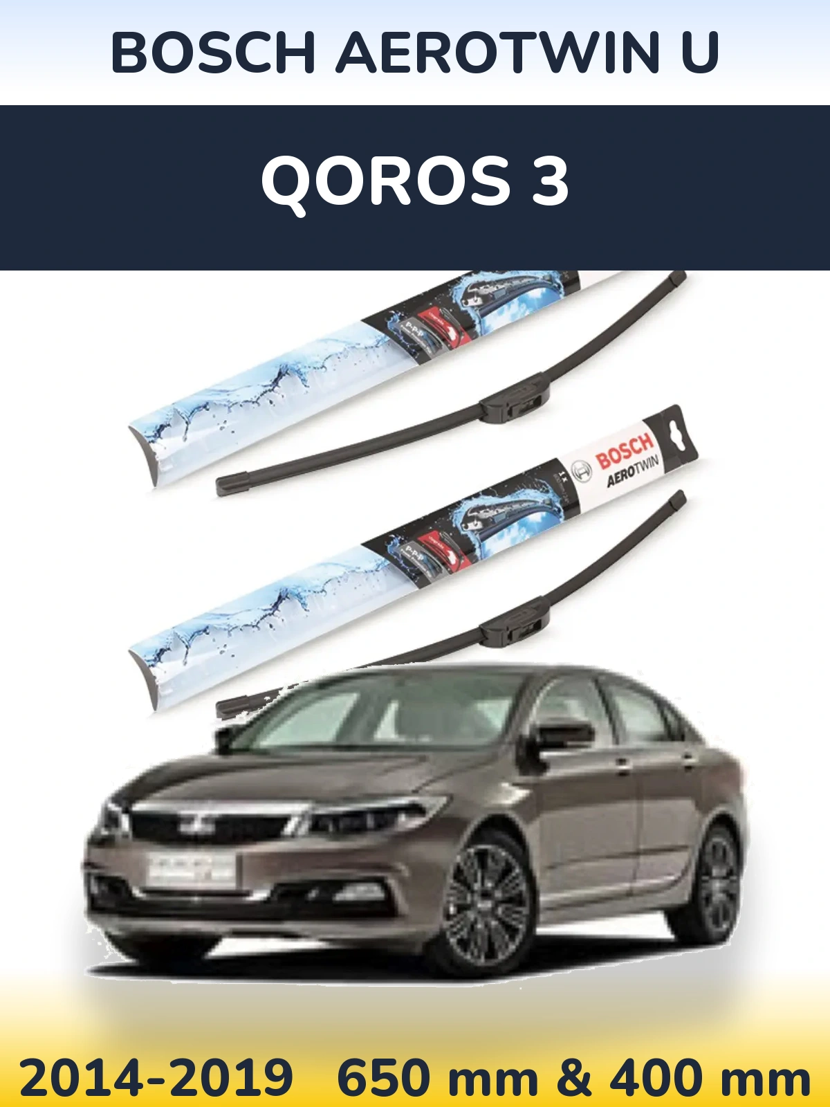 Komplet przednich wycieraczek BOSCH AeroTwin U 650 & 400 mm do Qoros 3 2014-2019