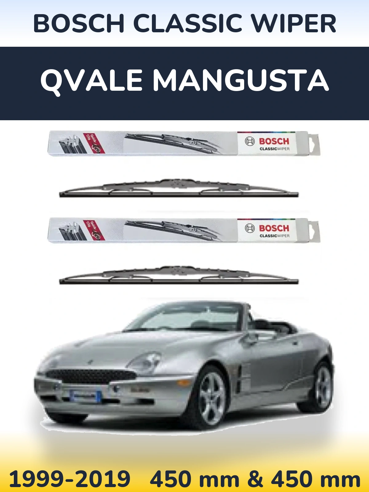 Комплект передних дворников BOSCH Classic Wiper 450 & 450 мм для Qvale Mangusta 1999-2019