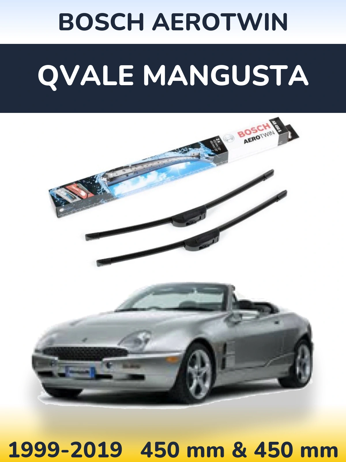 Komplet przednich wycieraczek BOSCH AeroTwin 450 & 450 mm do Qvale Mangusta 1999-2019