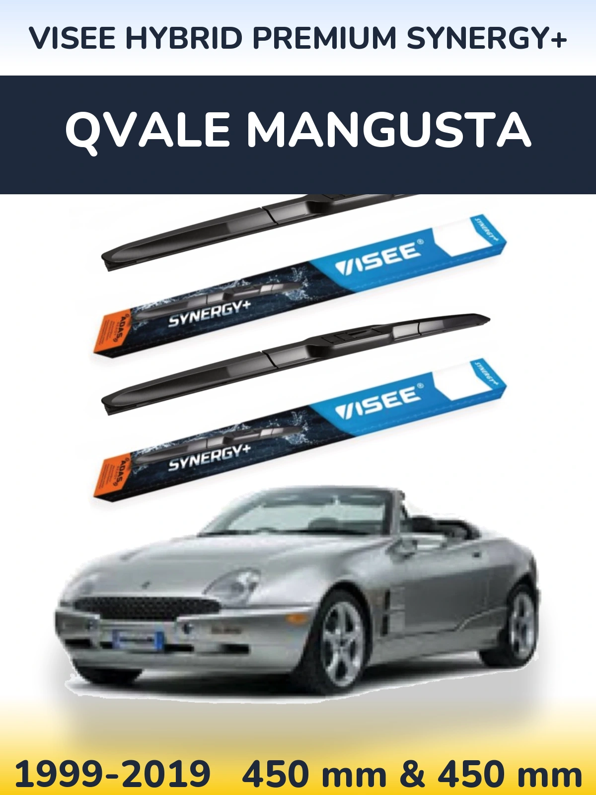 Komplet przednich wycieraczek VISEE HYBRID PREMIUM SYNERGY+ 450 & 450 mm do Qvale Mangusta 1999-2019