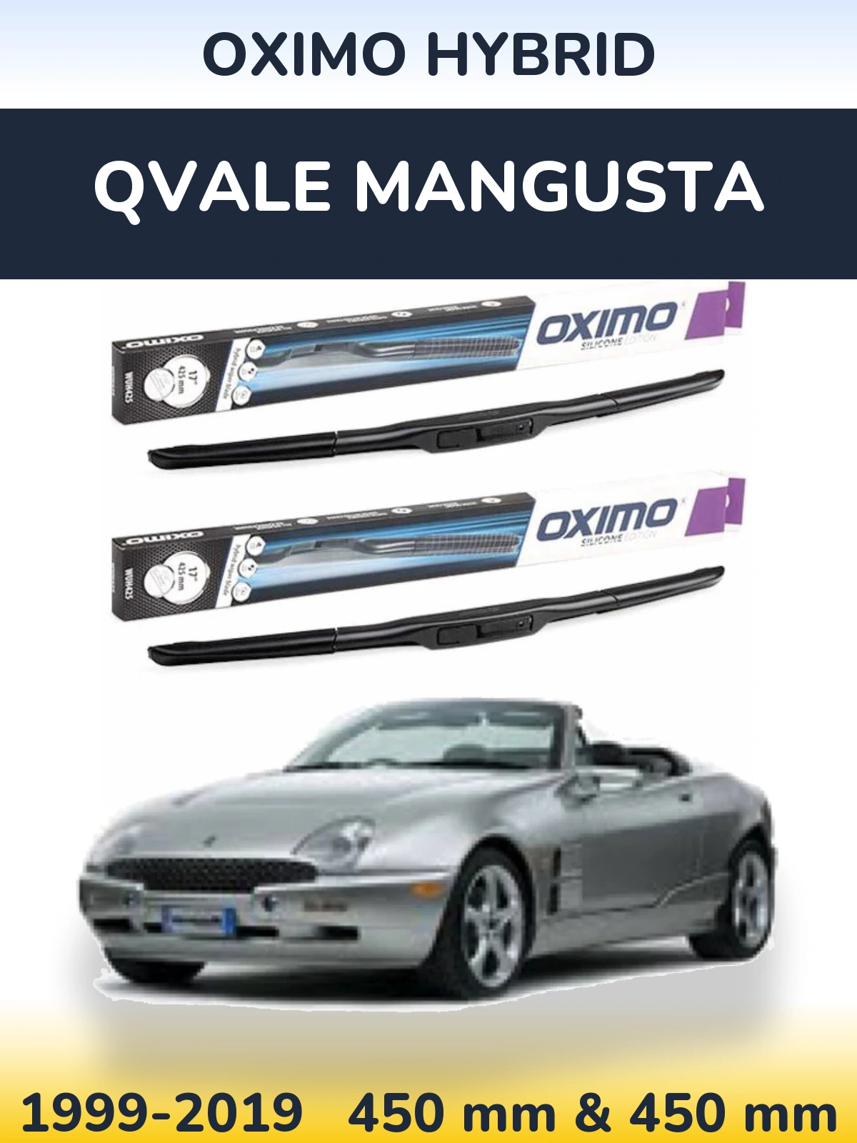 Komplet przednich wycieraczek Oximo Hybrid 450 & 450 mm do Qvale Mangusta 1999-2019