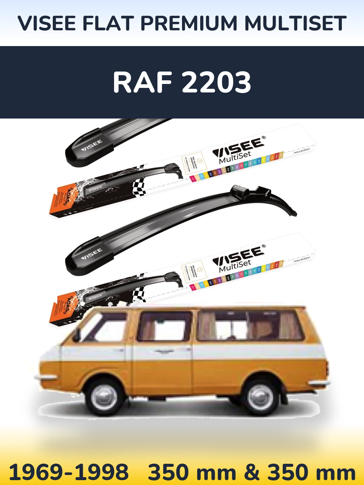 Komplet przednich wycieraczek VISEE FLAT PREMIUM MultiSet 350 & 350 mm do RAF 2203 1969-1998