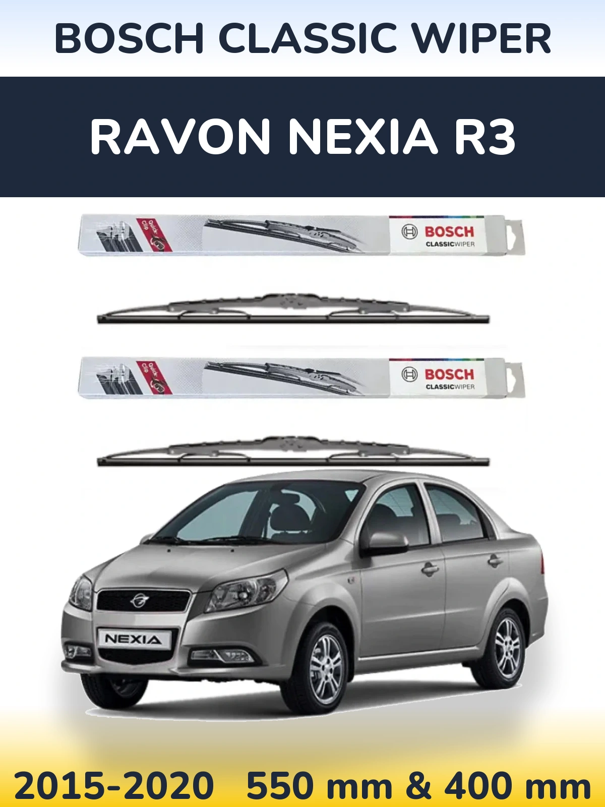Komplet przednich wycieraczek BOSCH Classic Wiper 550 & 400 mm do Ravon Nexia R3 2015-2020