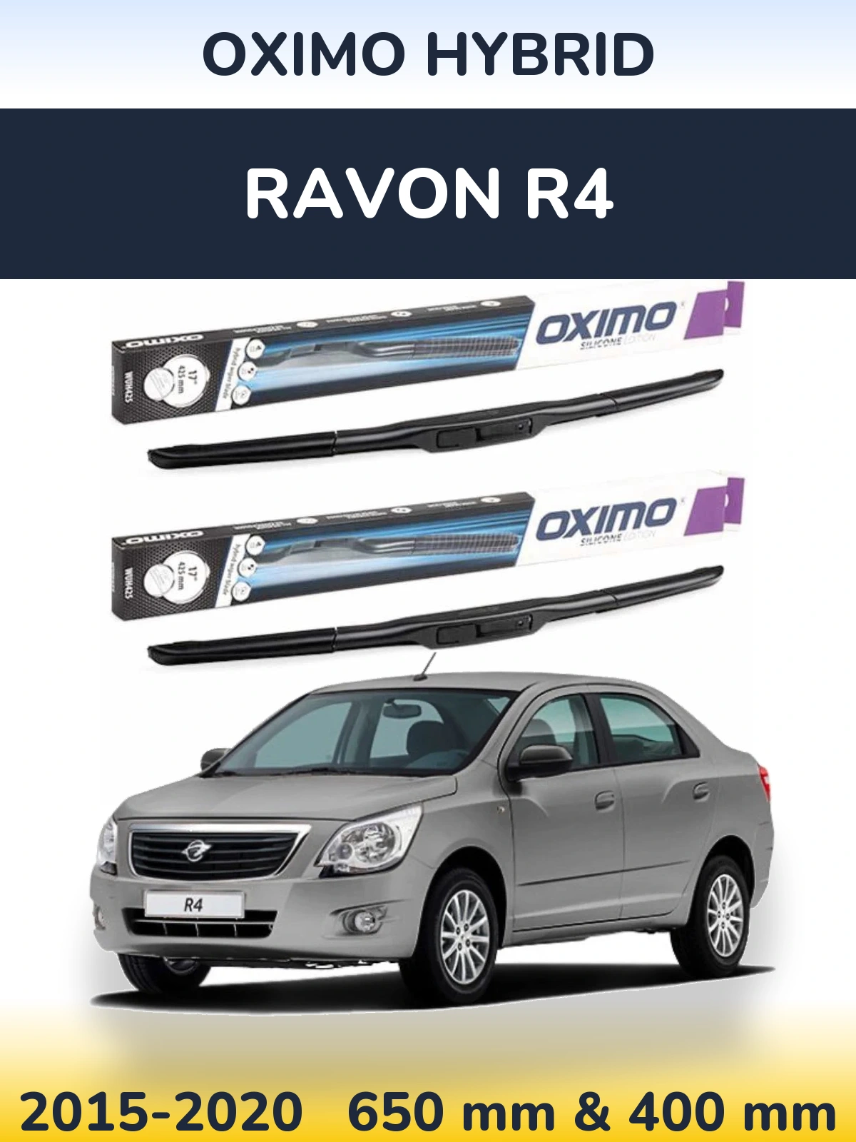 Komplet przednich wycieraczek Oximo Hybrid 650 & 400 mm do Ravon R4 2015-2020