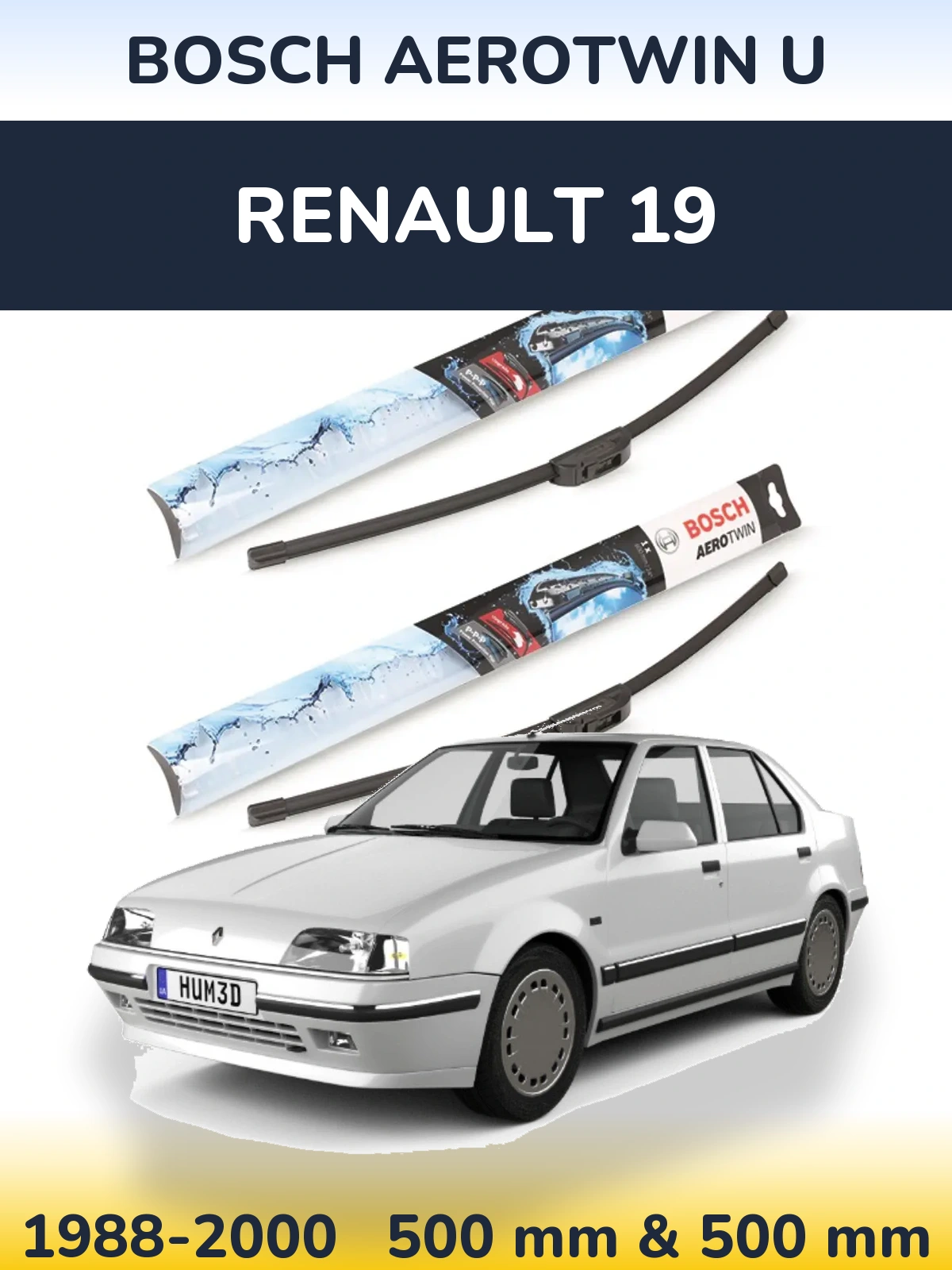 Комплект передних дворников BOSCH AeroTwin U 500 & 500 мм для Renault 19 1988-2000