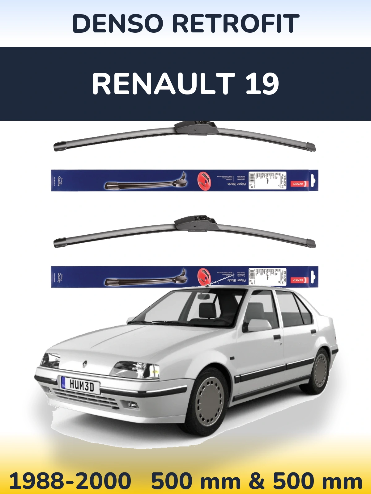 Комплект передних дворников Denso Retrofit 500 & 500 мм для Renault 19 1988-2000