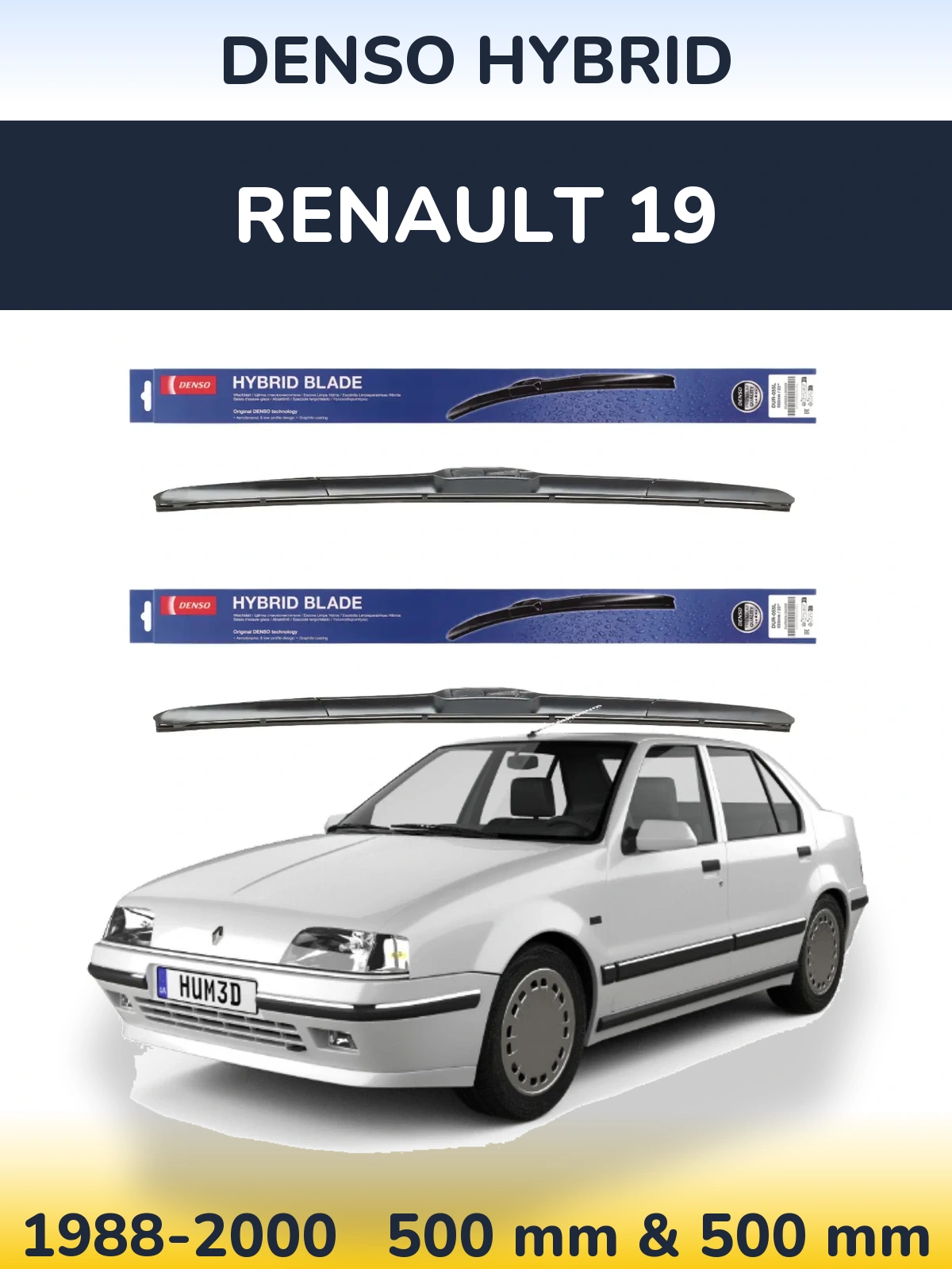 Комплект передних дворников Denso Hybrid 500 & 500 мм для Renault 19 1988-2000