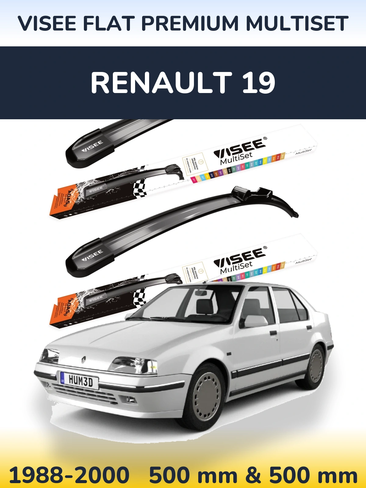Комплект передних дворников VISEE FLAT PREMIUM MultiSet 500 & 500 мм для Renault 19 1988-2000
