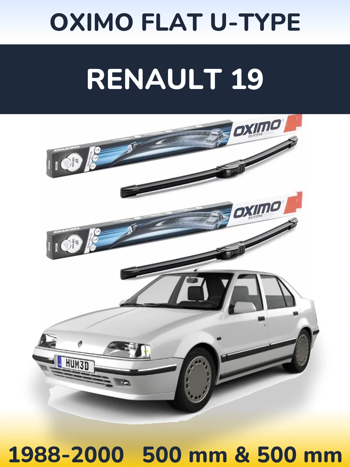Комплект передних дворников Oximo Flat U-type 500 & 500 мм для Renault 19 1988-2000
