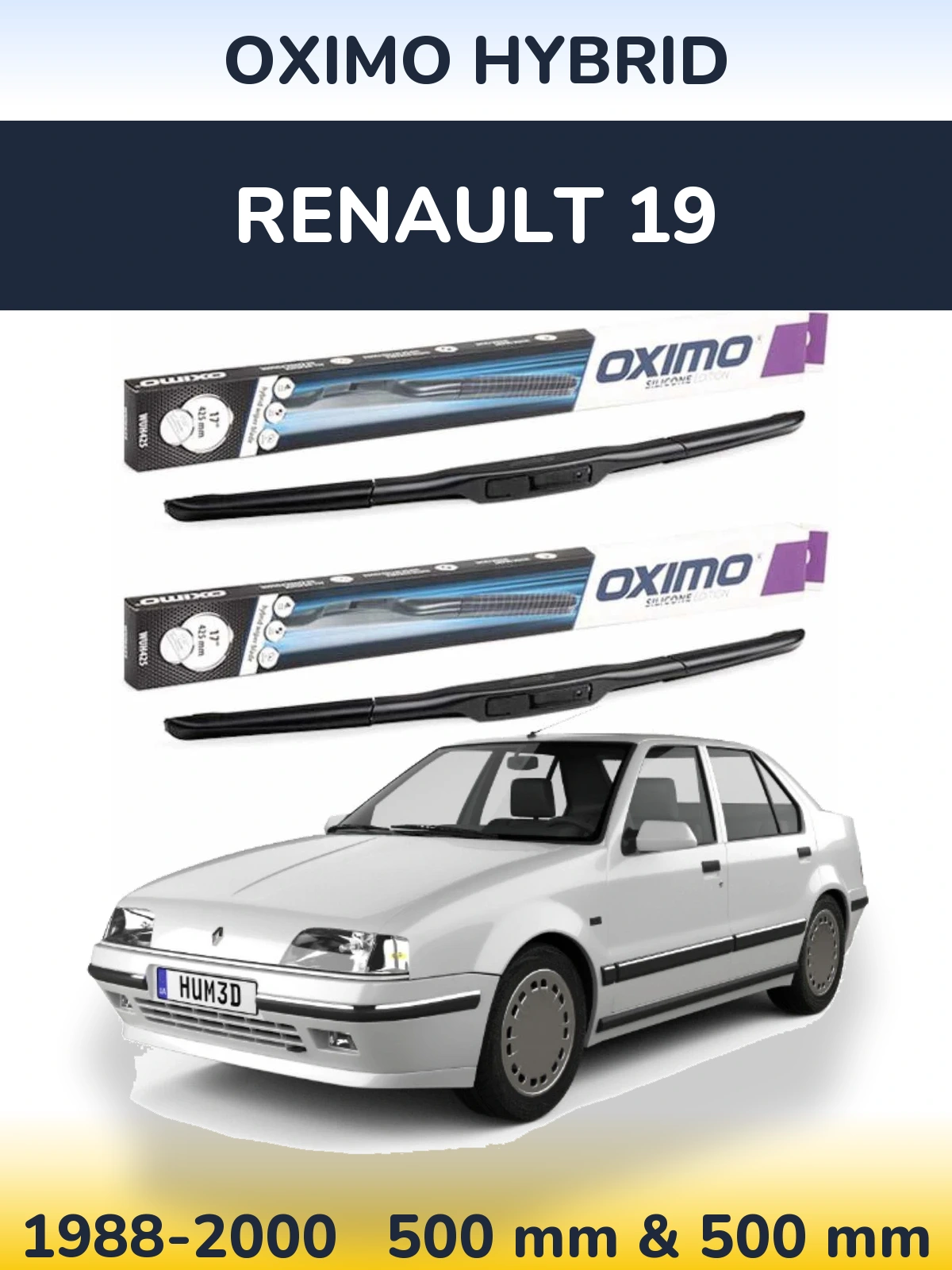 Комплект передних дворников Oximo Hybrid 500 & 500 мм для Renault 19 1988-2000