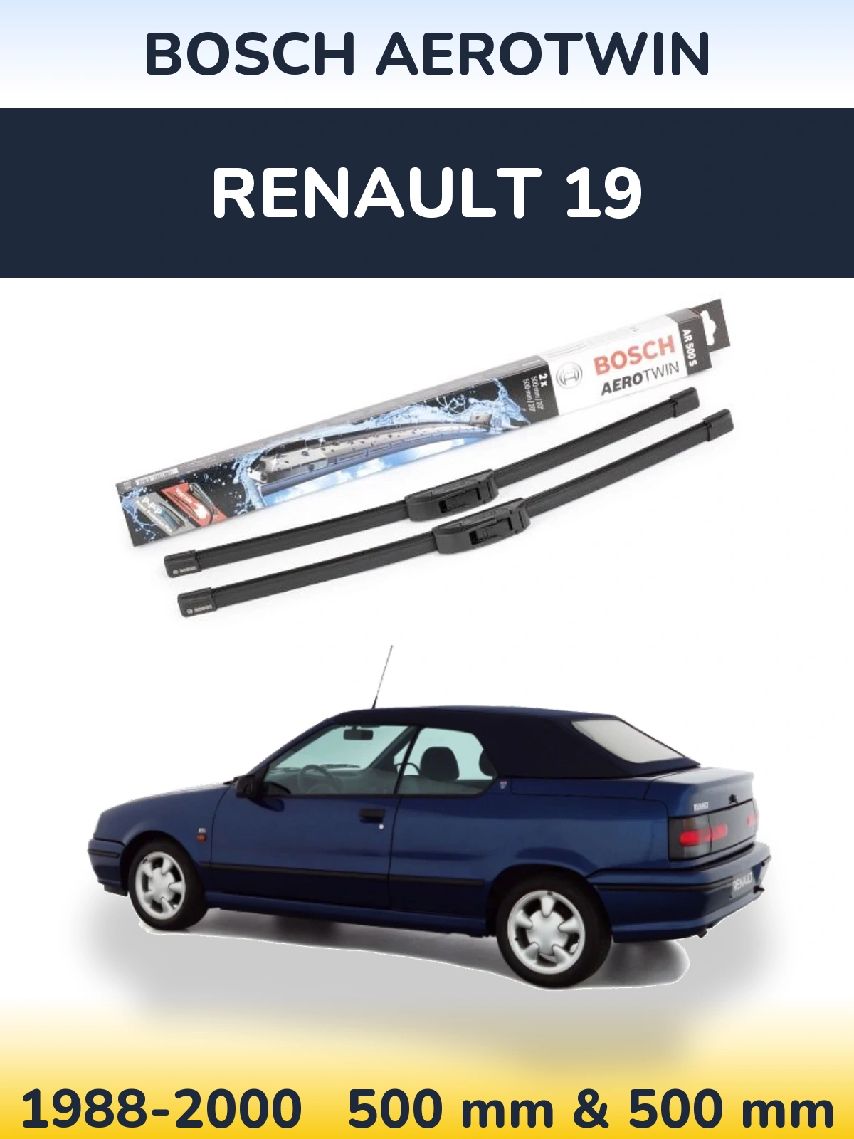 Комплект передних дворников BOSCH AeroTwin 500 & 500 мм для Renault 19 1988-2000