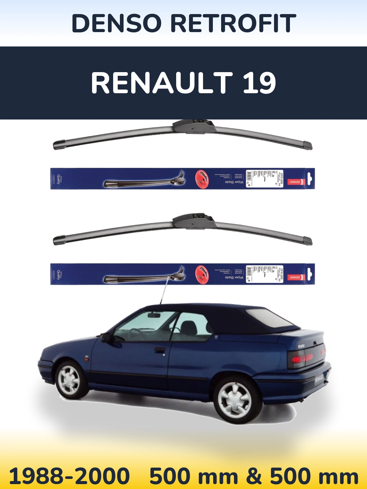 Комплект передних дворников Denso Retrofit 500 & 500 мм для Renault 19 1988-2000