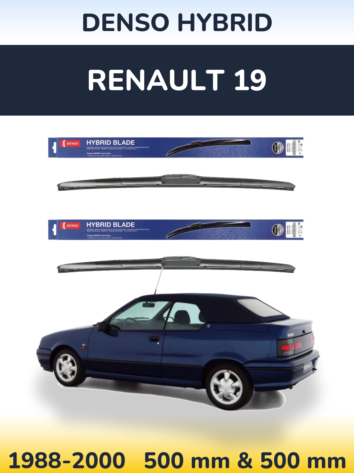 Комплект передних дворников Denso Hybrid 500 & 500 мм для Renault 19 1988-2000