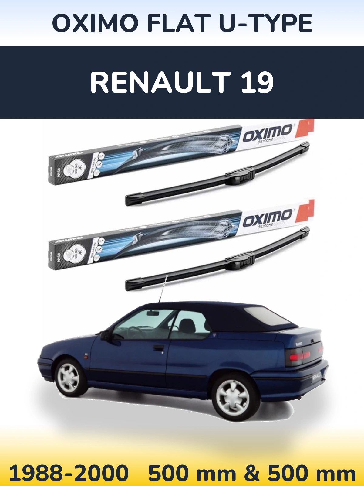 Комплект передних дворников Oximo Flat U-type 500 & 500 мм для Renault 19 1988-2000