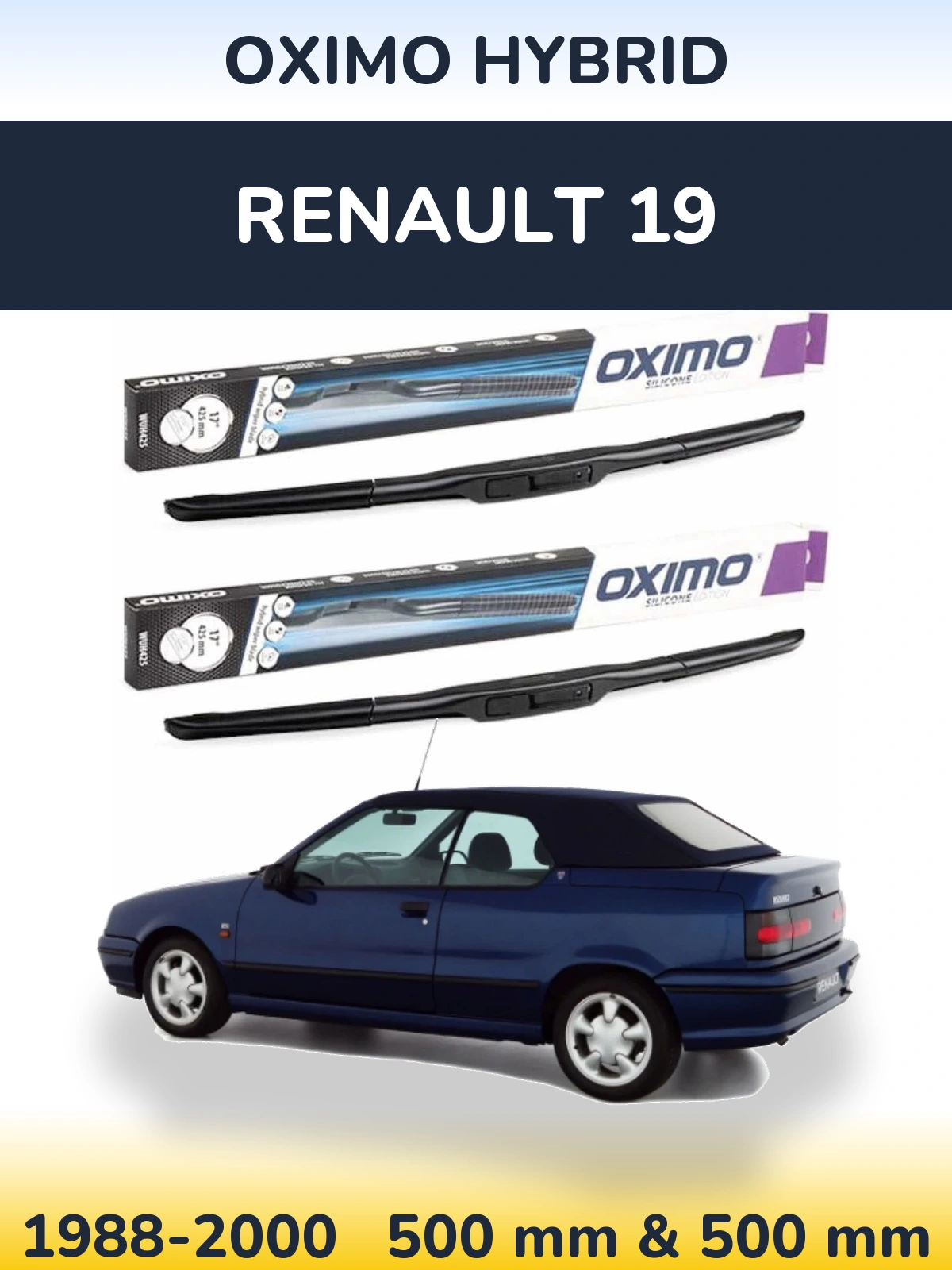 Комплект передних дворников Oximo Hybrid 500 & 500 мм для Renault 19 1988-2000