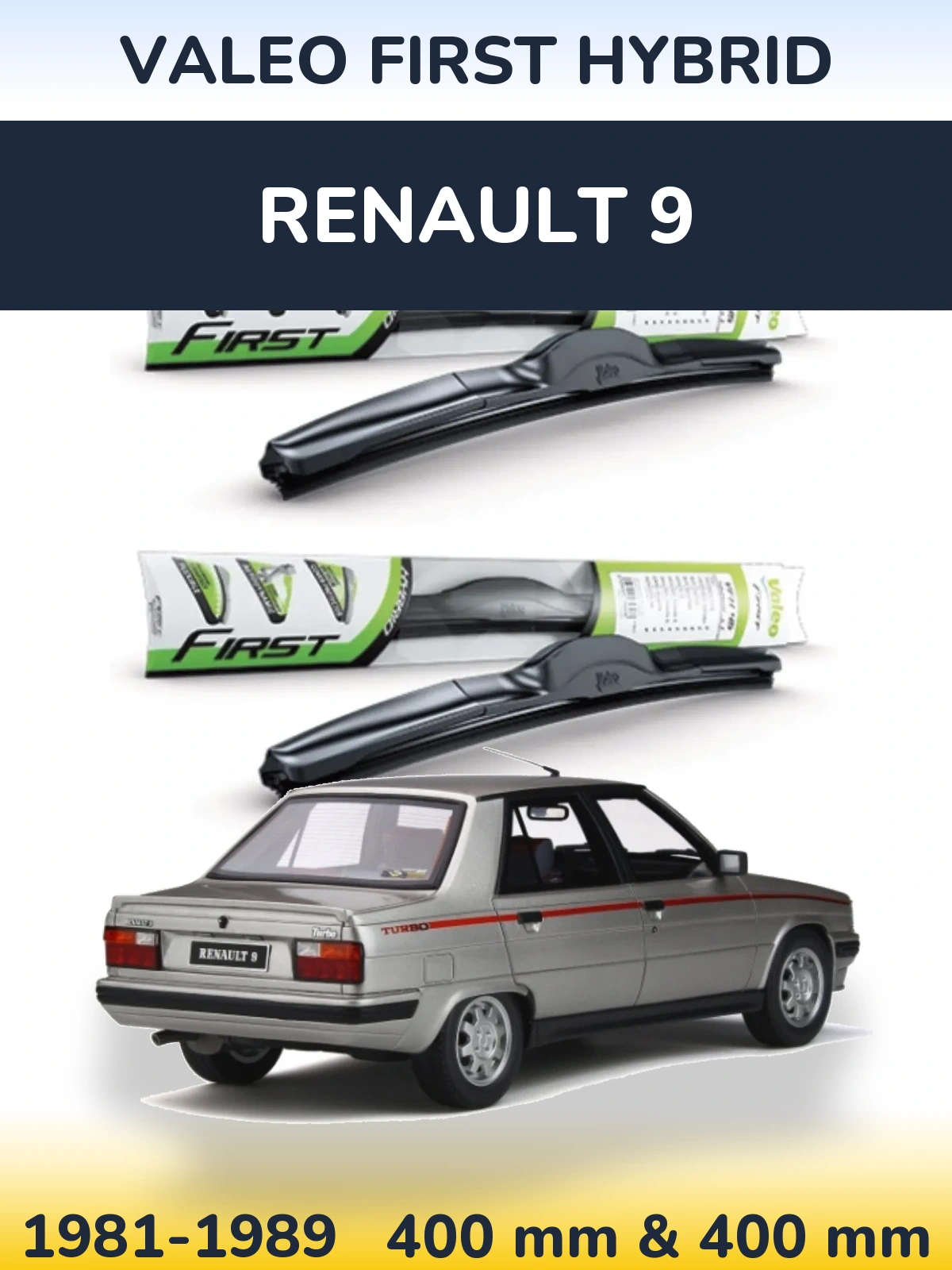 Front wiper blade set Valeo First Hybrid 400 & 400 mm for Renault 9 1981-1989
