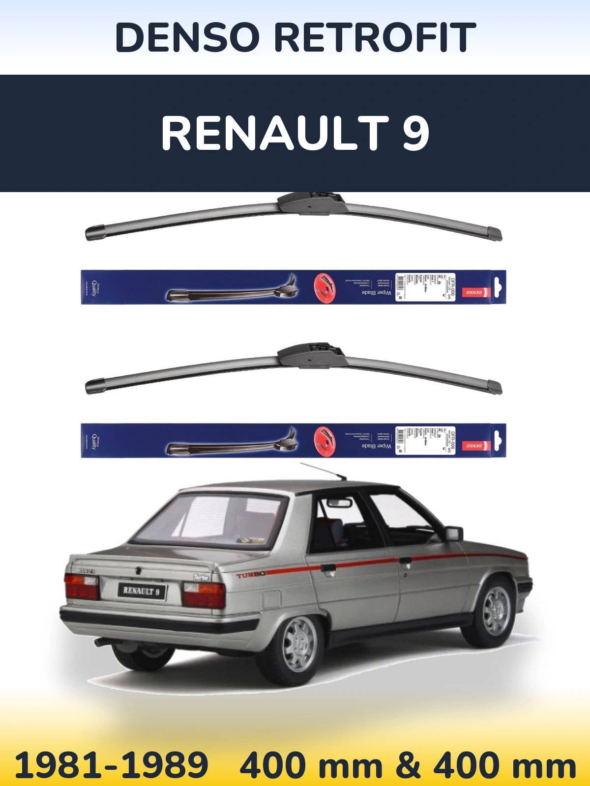 Front wiper blade set Denso Retrofit 400 & 400 mm for Renault 9 1981-1989