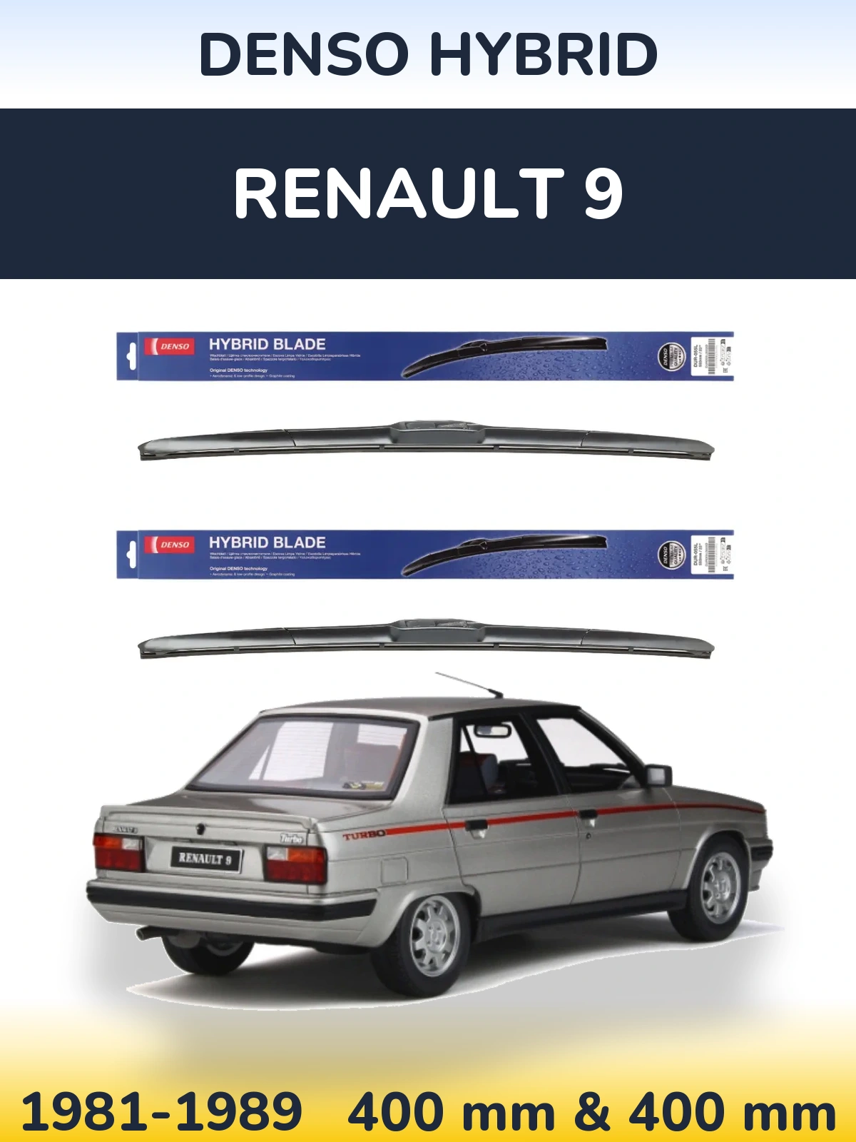 Front wiper blade set Denso Hybrid 400 & 400 mm for Renault 9 1981-1989