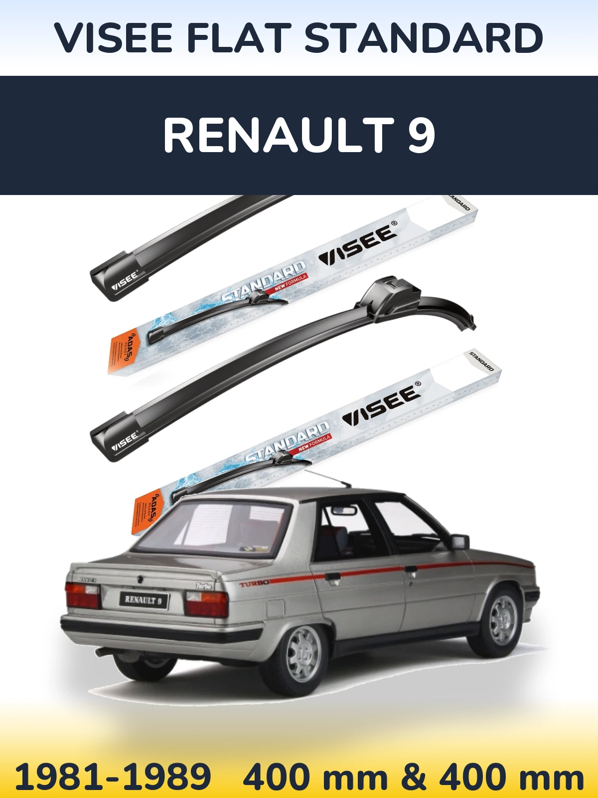 Front wiper blade set VISEE FLAT STANDARD 400 & 400 mm for Renault 9 1981-1989