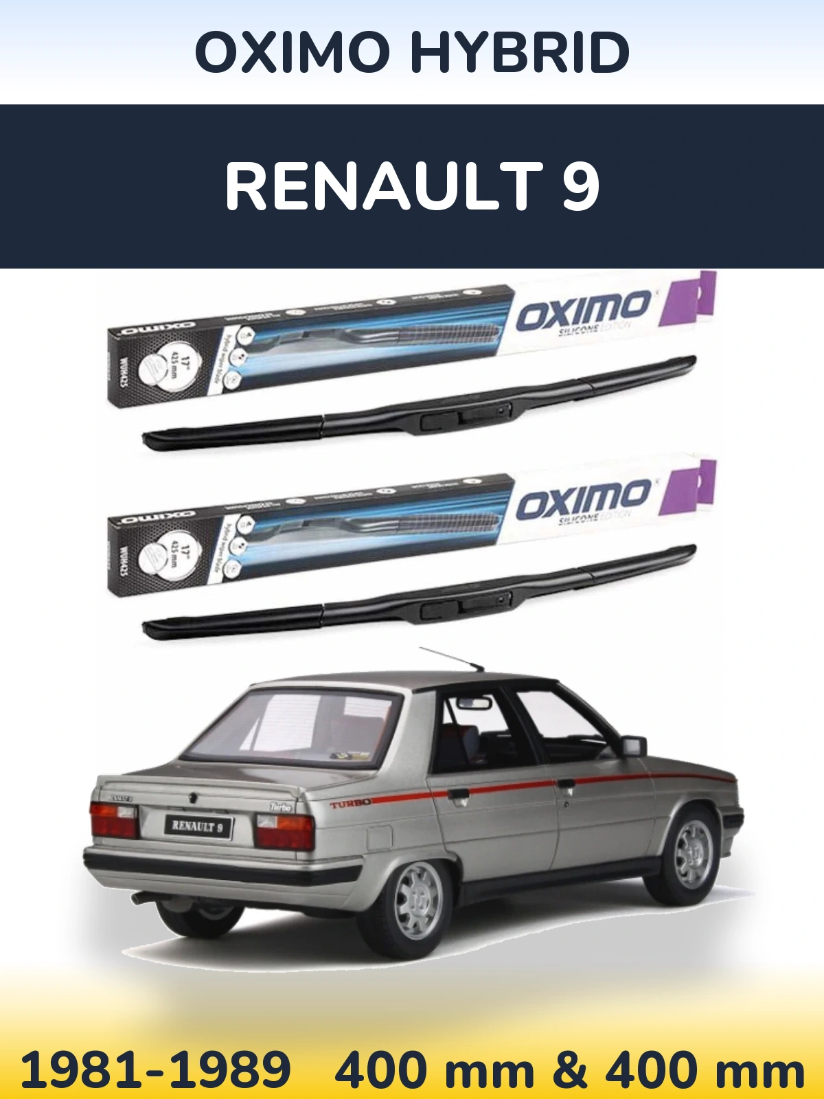 Front wiper blade set Oximo Hybrid 400 & 400 mm for Renault 9 1981-1989