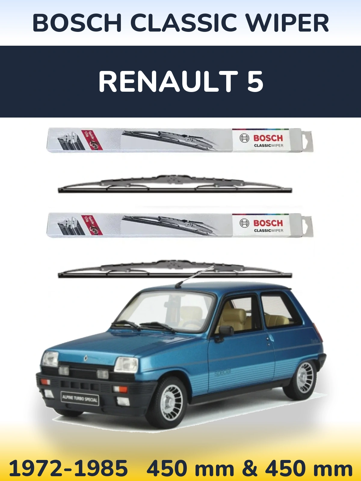 Комплект передних дворников BOSCH Classic Wiper 450 & 450 мм для Renault 5 1972-1985