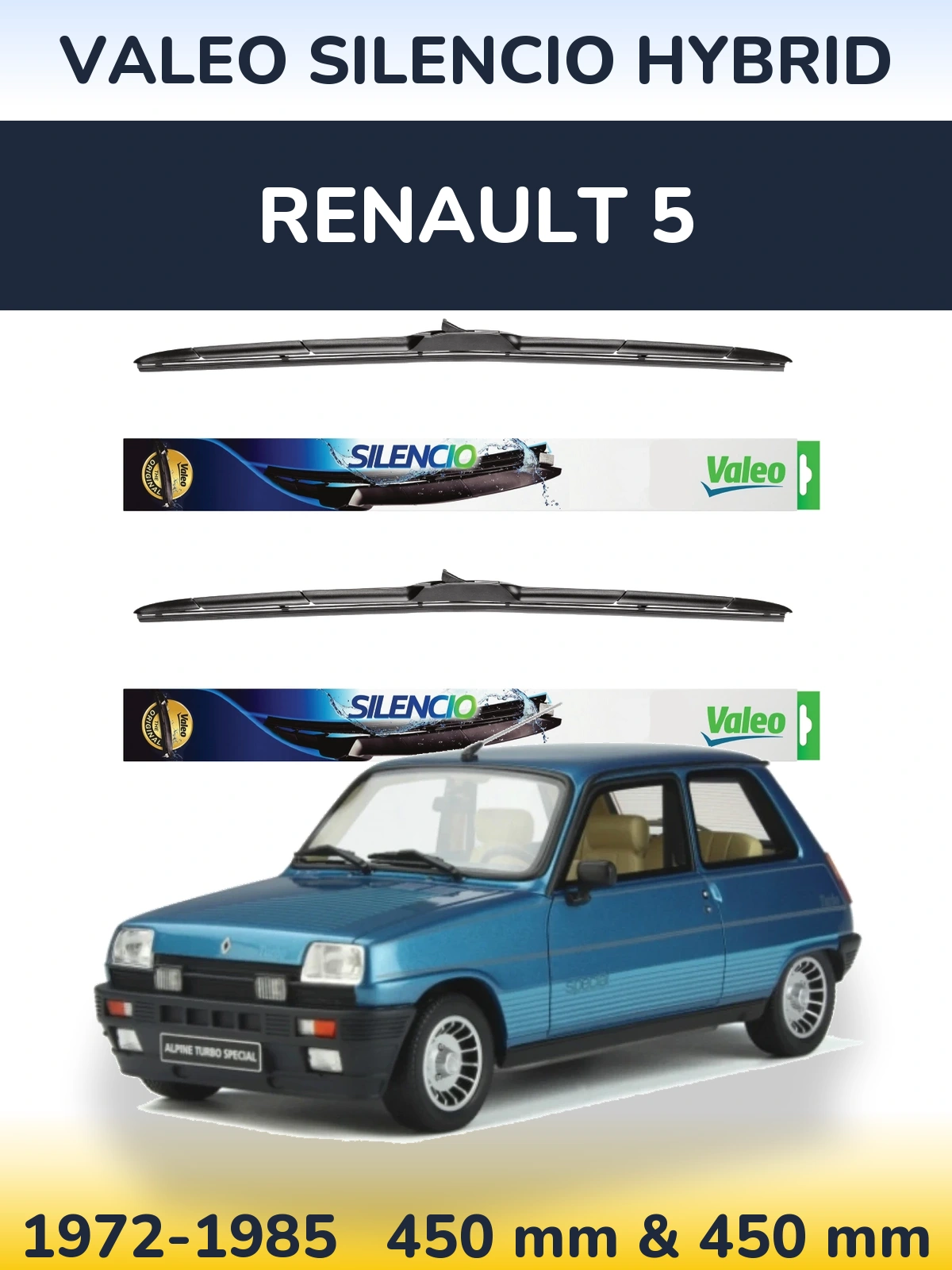 Комплект передних дворников Valeo Silencio Hybrid 450 & 450 мм для Renault 5 1972-1985