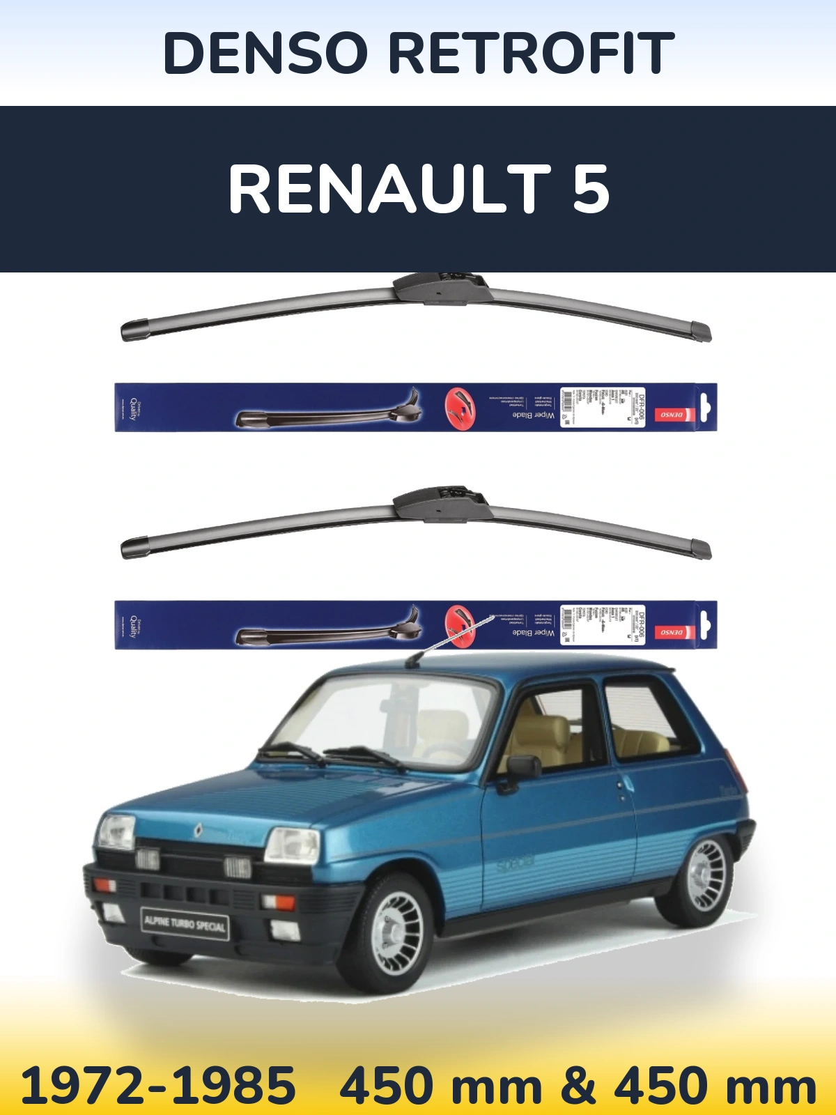 Комплект передних дворников Denso Retrofit 450 & 450 мм для Renault 5 1972-1985