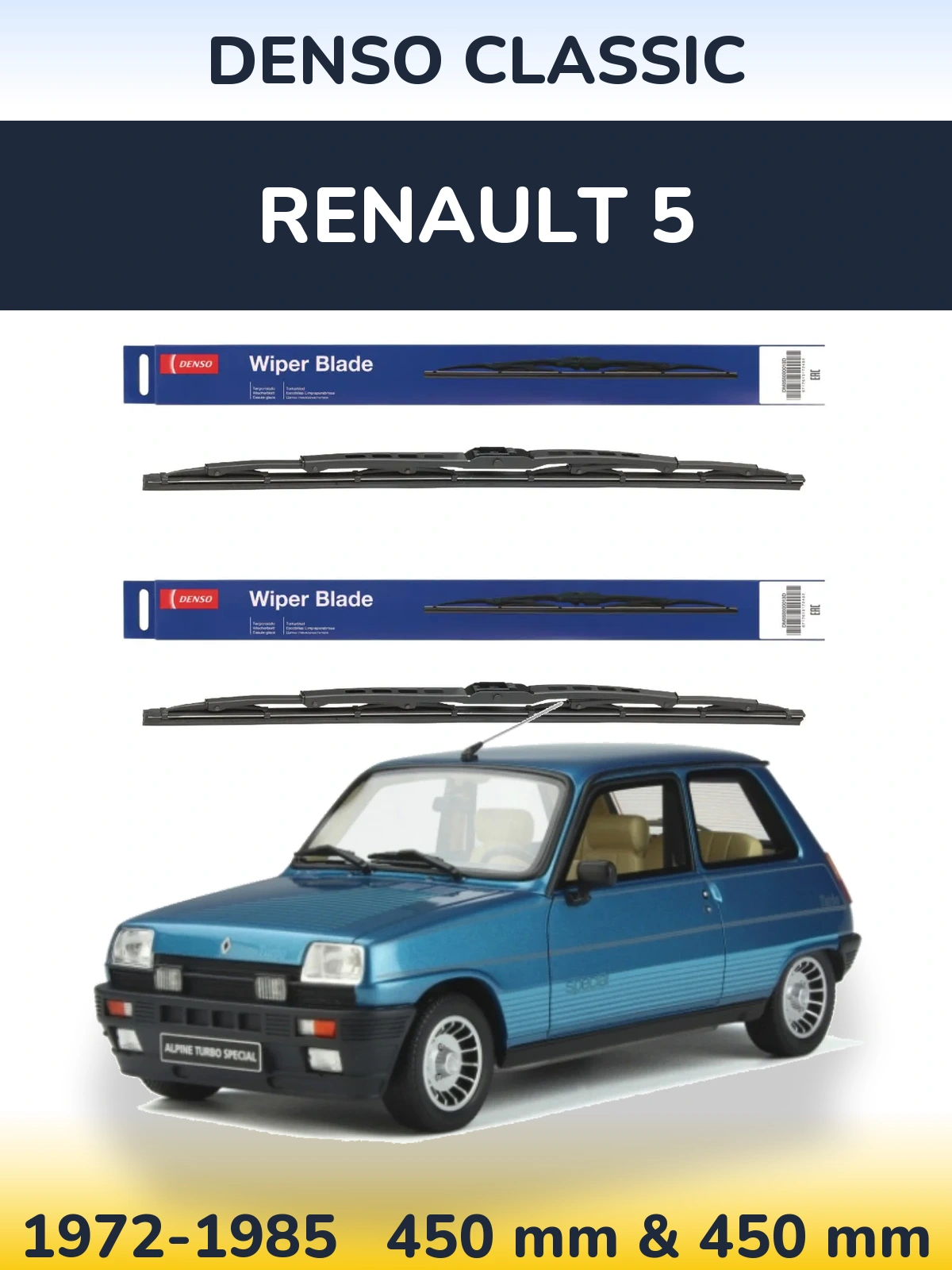 Komplet przednich wycieraczek Denso Classic 450 & 450 mm do Renault 5 1972-1985