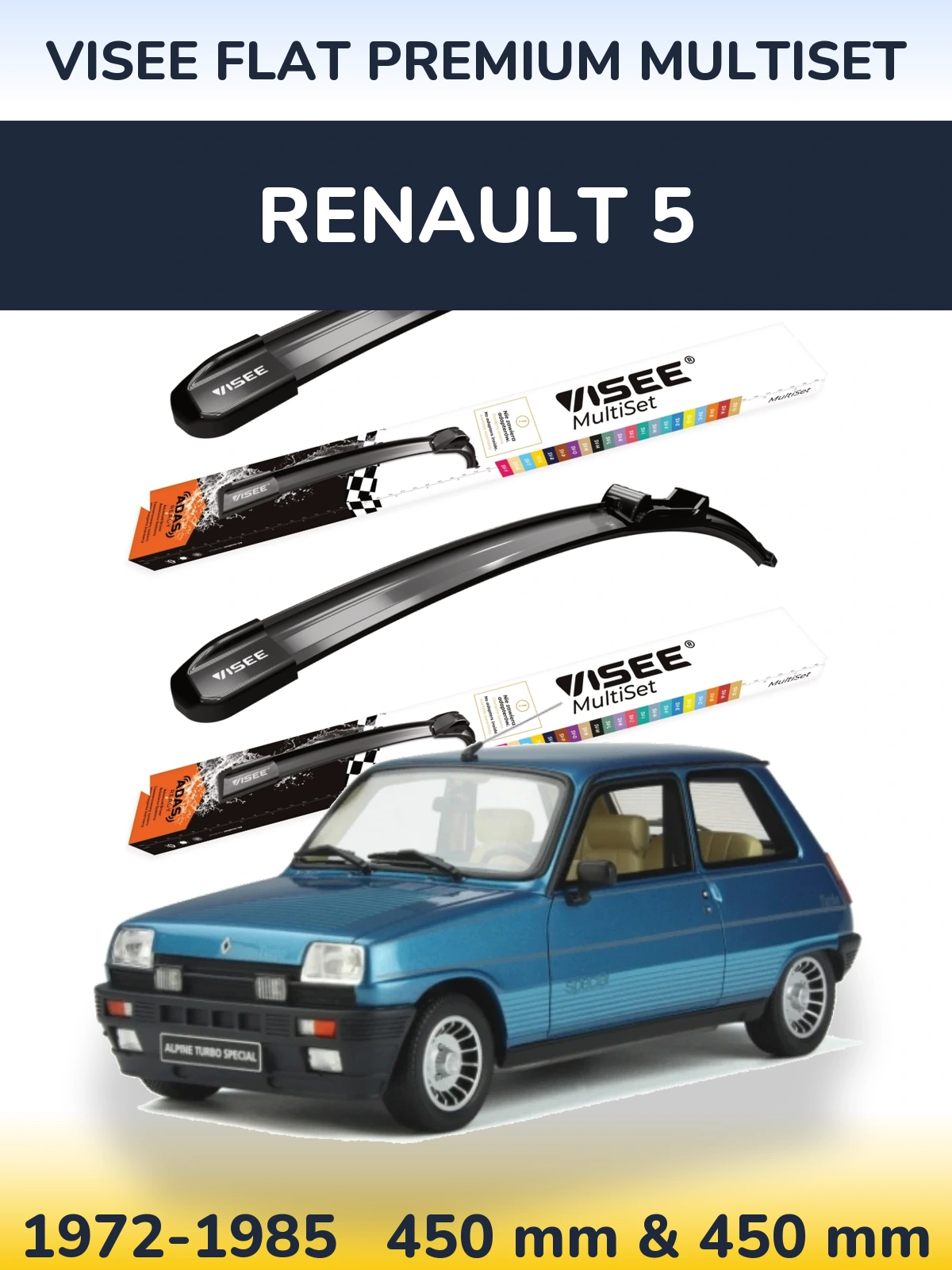 Komplet przednich wycieraczek VISEE FLAT PREMIUM MultiSet 450 & 450 mm do Renault 5 1972-1985