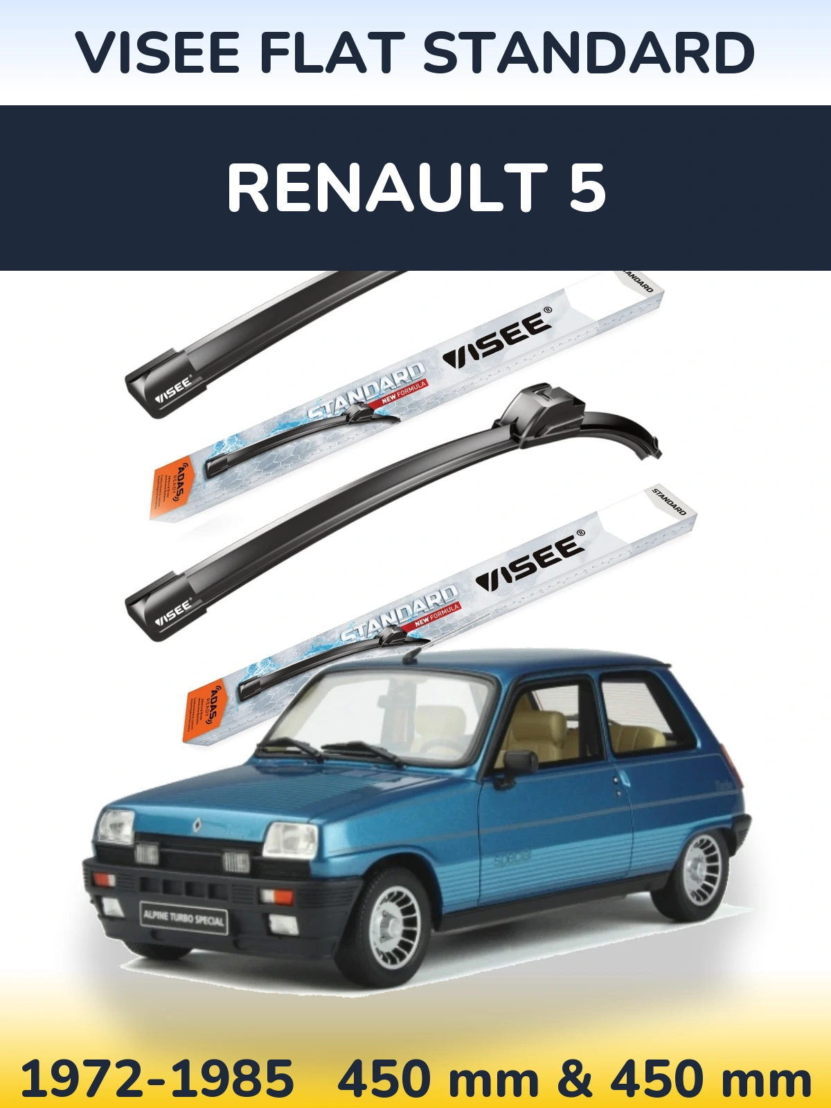 Комплект передних дворников VISEE FLAT STANDARD 450 & 450 мм для Renault 5 1972-1985